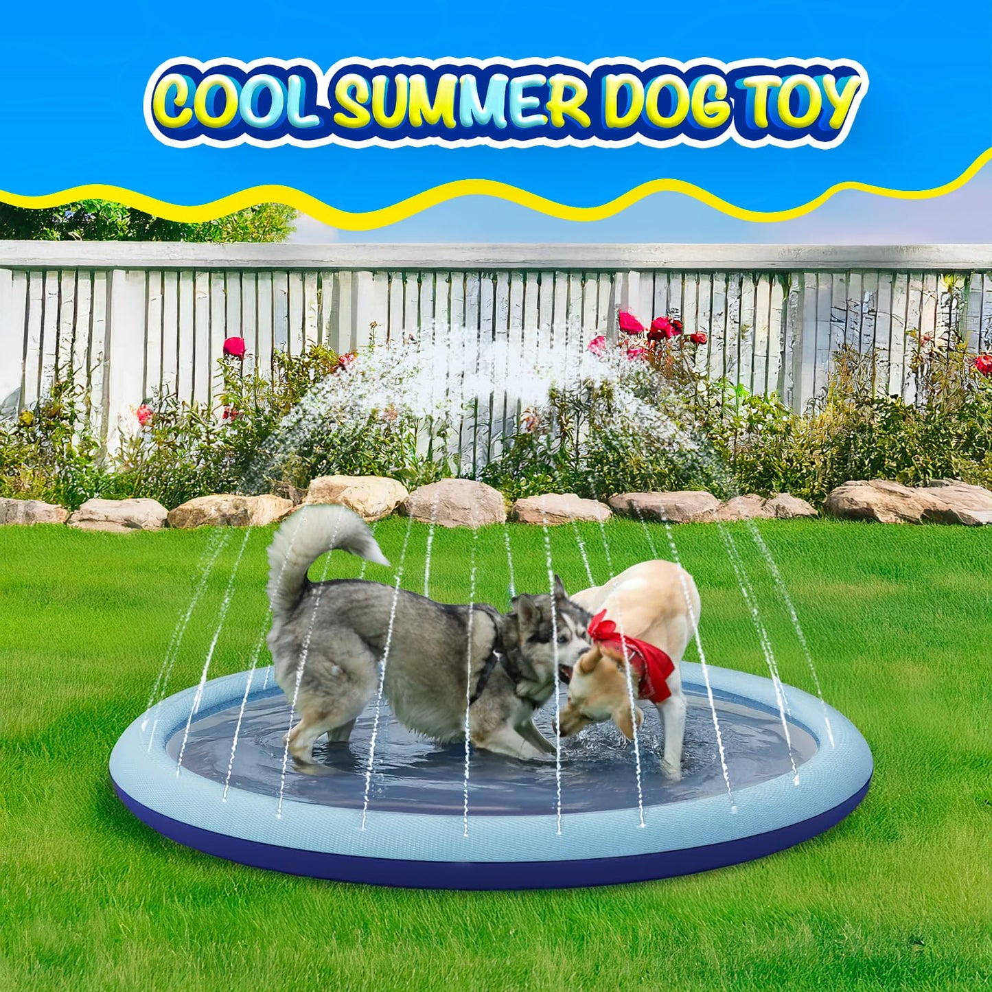 COMMOUDS Splash Pad for Kids and Dogs, Non-Slip Sprinkler Pad Thicken Pool Summer Outdoor Water Toys, Backyard Fountain Play Mat for Baby Toddlers Boys Girls Pet(67Inch)