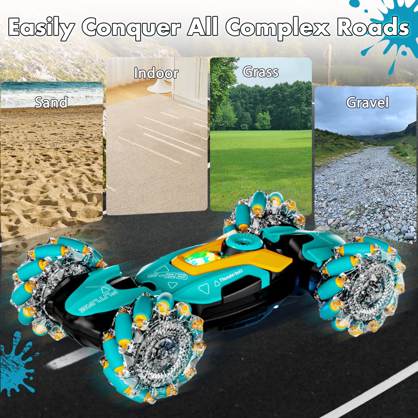 Gesture Sensing RC Stunt Car,Remote Control Car Toys for Ages 5-13,4WD All-Terrain with 360° Flips & LED Music Show,3-6 Year Old Boy Birthday Gift,Indoor/Outdoor Play & Gifts for Boys Toys Age 8-10