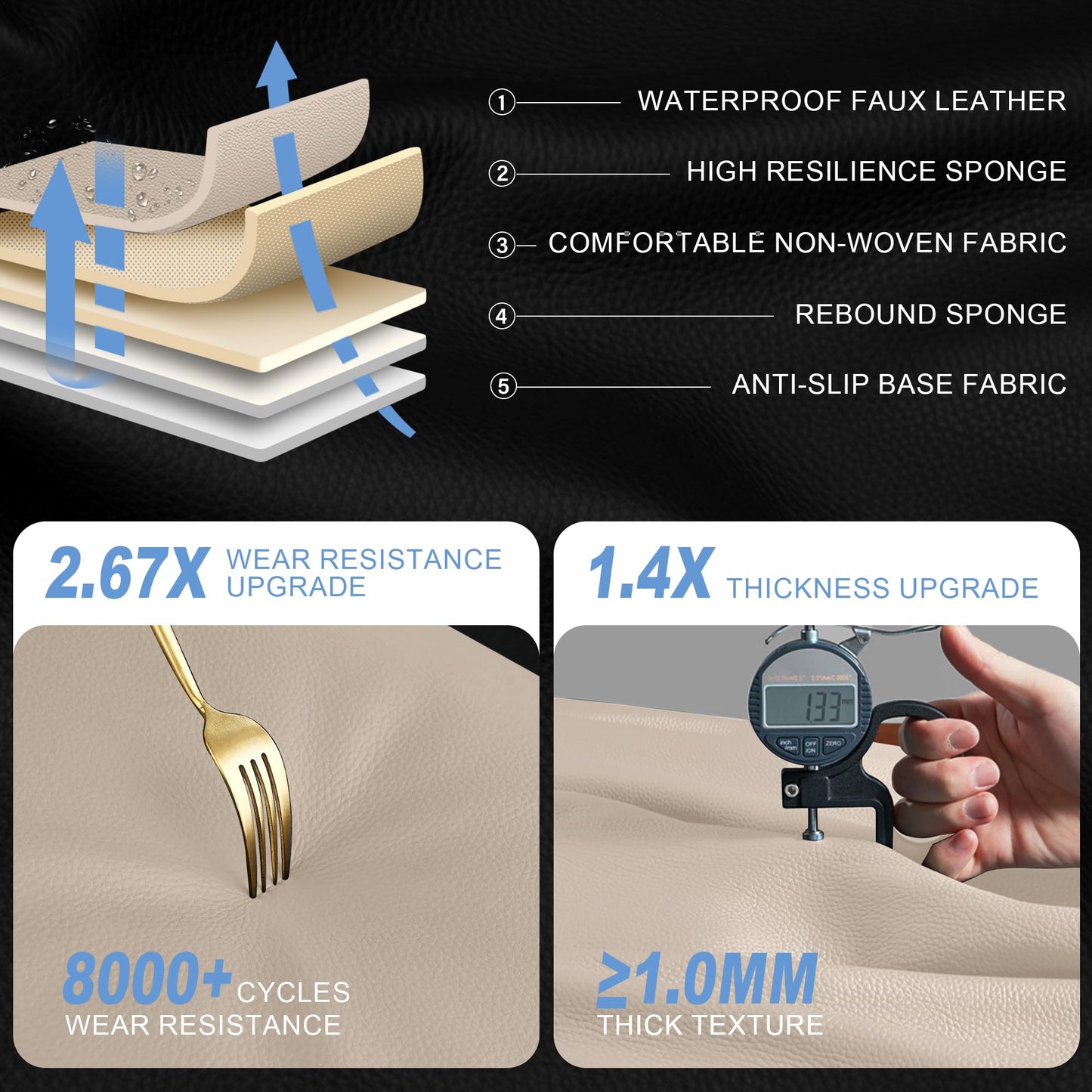 AOMSAZTO Leather Car Seat Cover Custom Fit for Toyota RAV4 2007-2025(Not Fit Hybrid) Faux Leather Car Seat Protector Vehicle Cushion Covers 2 Front Seat Beige