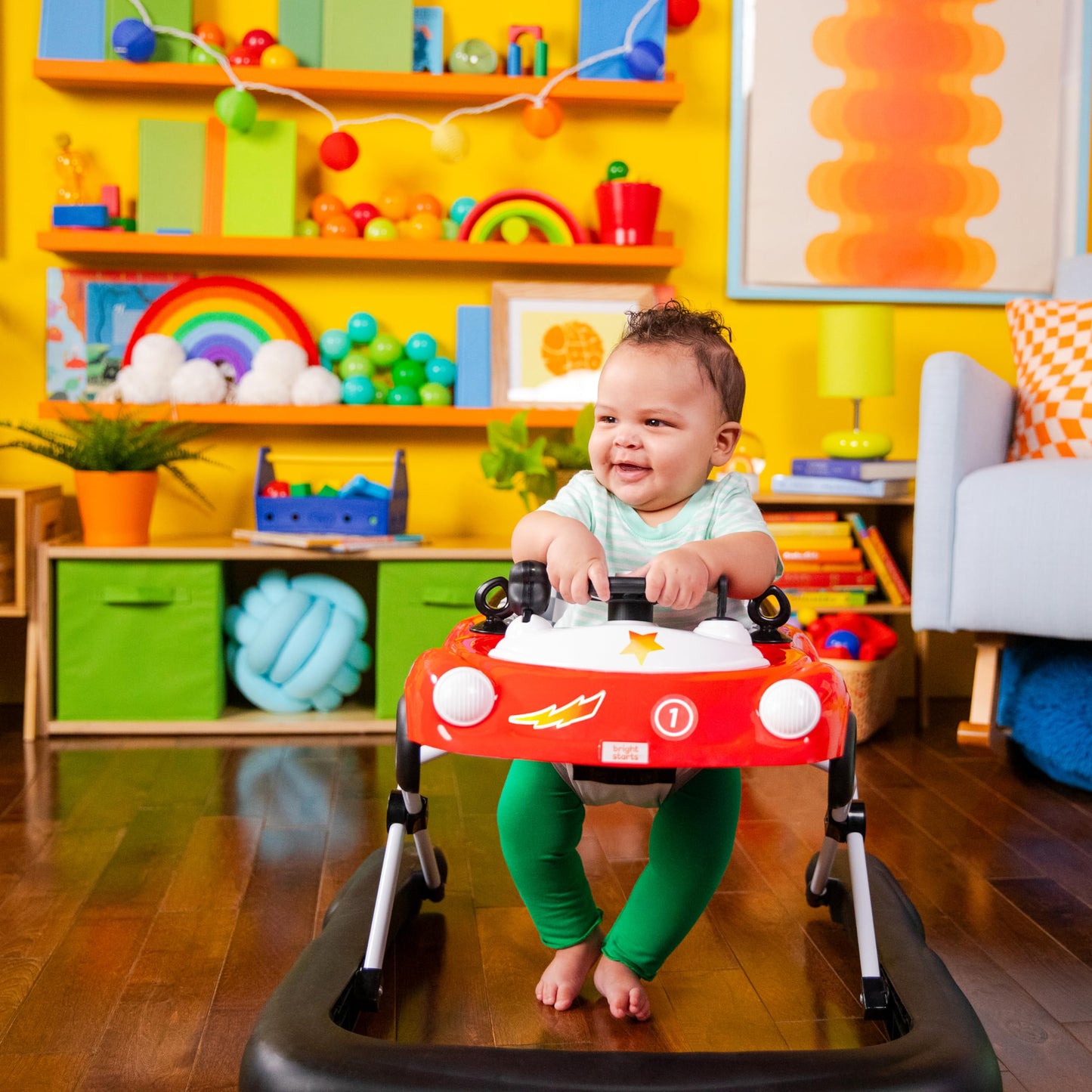 Bright Starts Little Speedster 3-in-1 Car Walker, Red Racer, Baby Activity Walker for Boys and Girls, 6 Months+