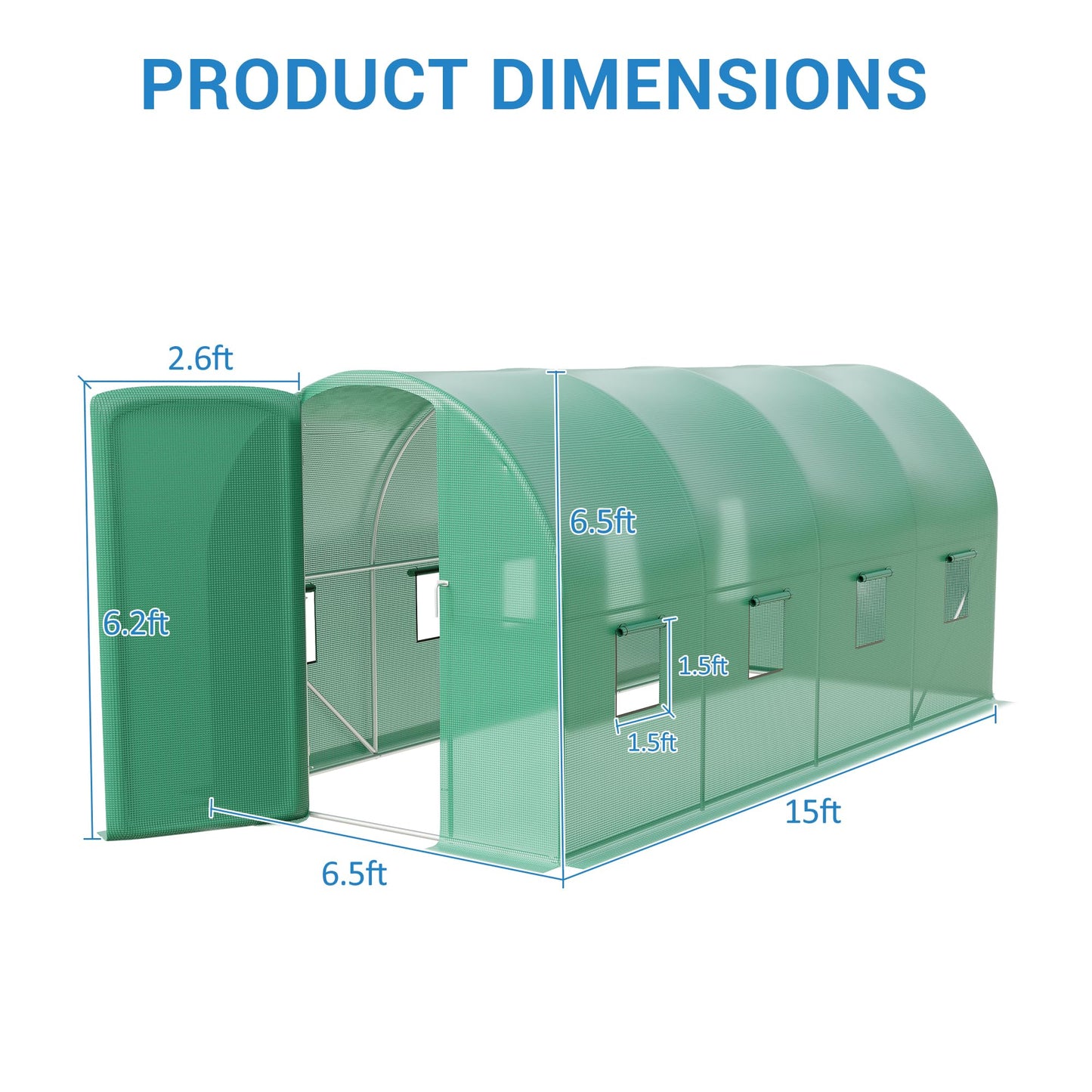 15X7x7 Ft Large Walk in Outdoor Greenhouse with Swing Door & 8 Mesh Windows, Plant Green House with Reinforced Galvanized Steel Frame & Durable PE Cover, Greenhouses for Outdoors Backyard Planting