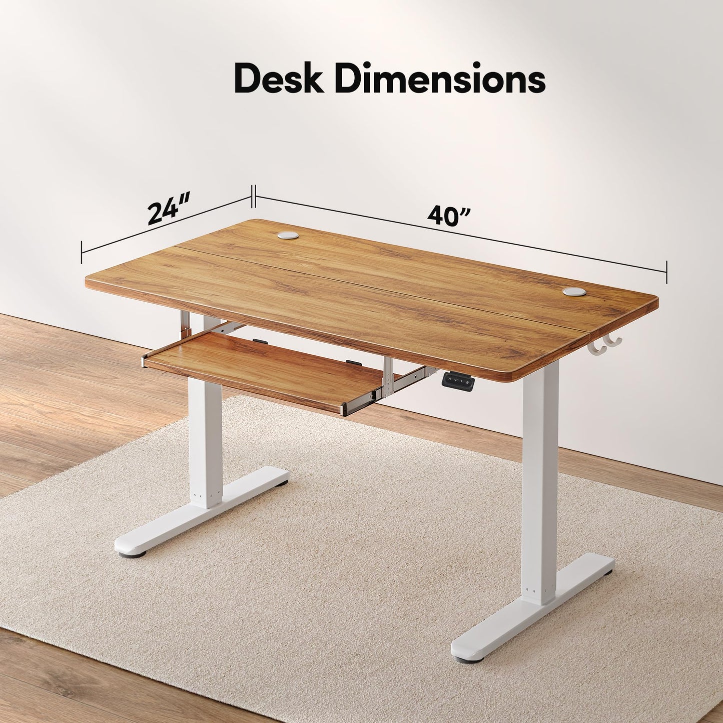 FEZIBO Standing Desk with Keyboard Tray, 40 x 24 Inch Adjustable Height Sit Stand Desk with Memory Presets for Home Office, Ergonomic Computer Workstation, Light Rustic