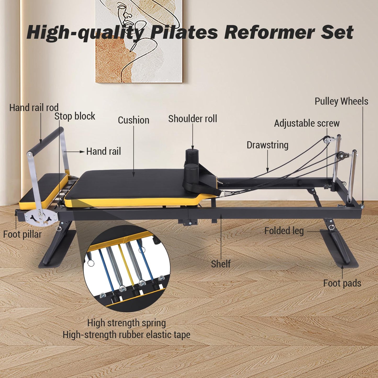 Pilates Machine, Springs & Resistance Ropes Dual-Use Home Gym Equipment
