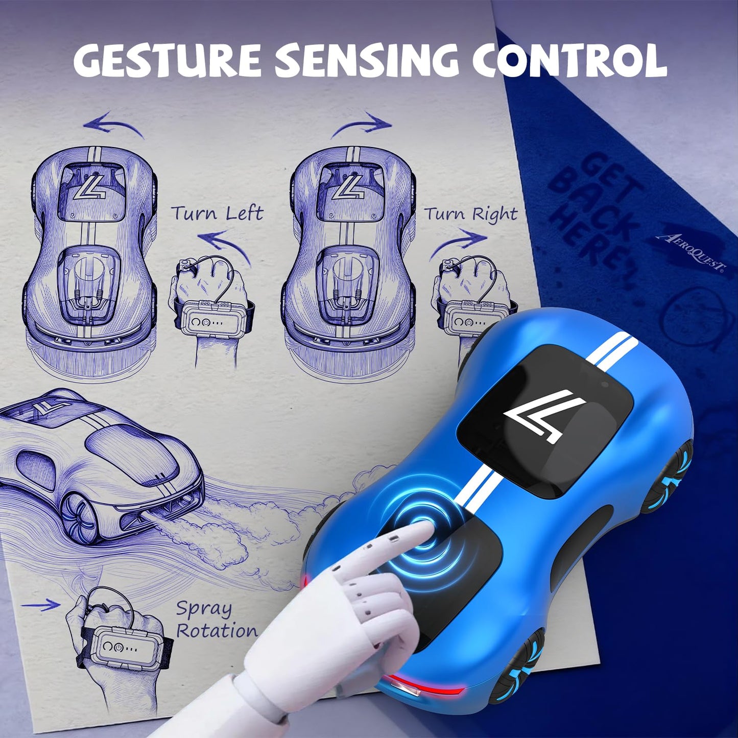 AEROQUEST Gesture Sensing Remote Control Car, Drift RC Stunt Car with Light Spray & Sound, 2.4GHz Hobby RC Cars Toy for Kids, 360° Rotate, Birthday Gifts for Boys Girls 4-12
