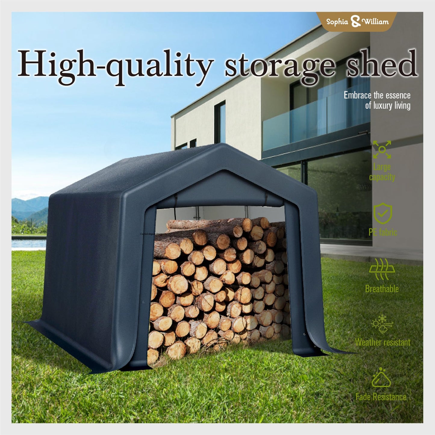 Sophia & William Outdoor Storage Shed Carport 8x12 ft Heavy Duty, Portable Garden Yard Car Port Shelter Storage Tent Garage with Roll Up Doors and Ventilation, Grey