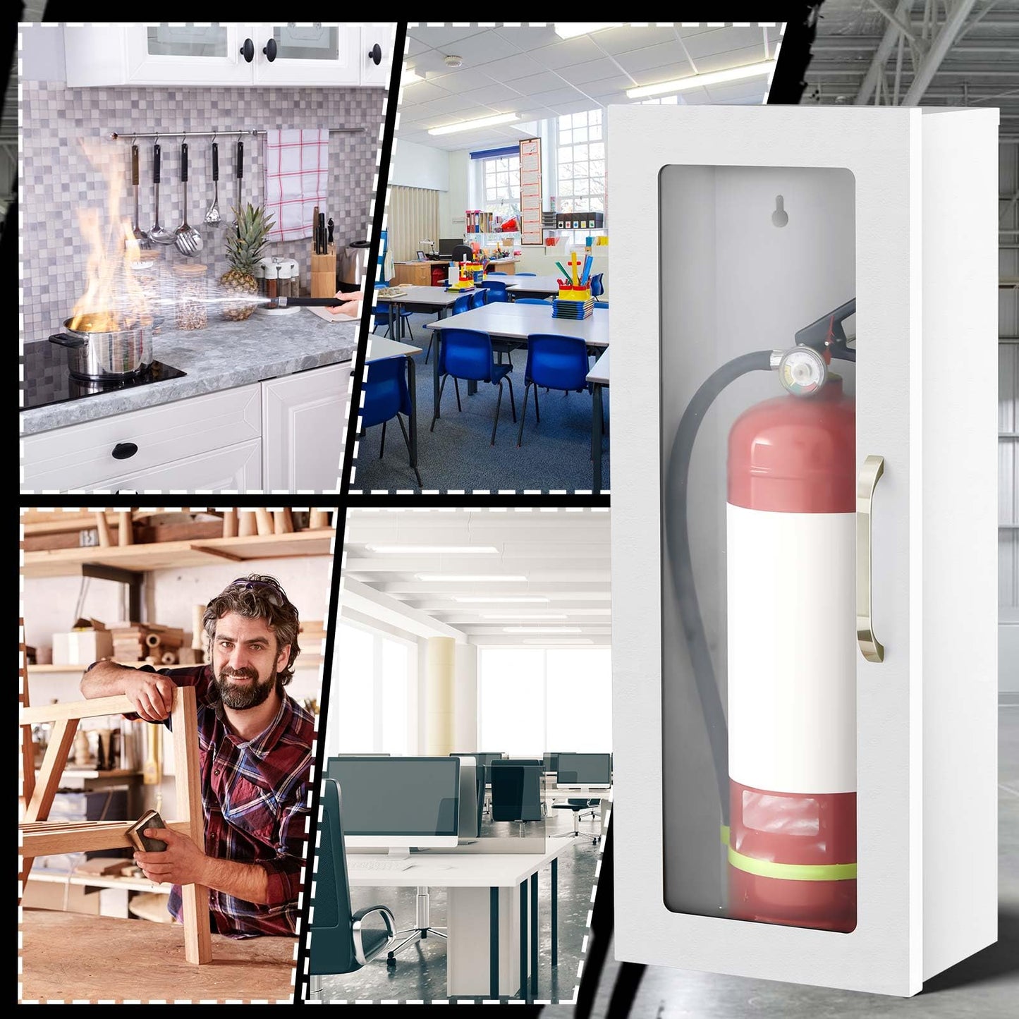 Zonon 2 Pcs 10lb Fire Extinguisher Cabinet Wall & Surface Mount 24-3/4 H x 10-1/4 W x 6-3/4 D 22 Gauge Steel Fire Extinguisher Box Case Extinguishers Holder with Handle for Indoor Outdoor (White)