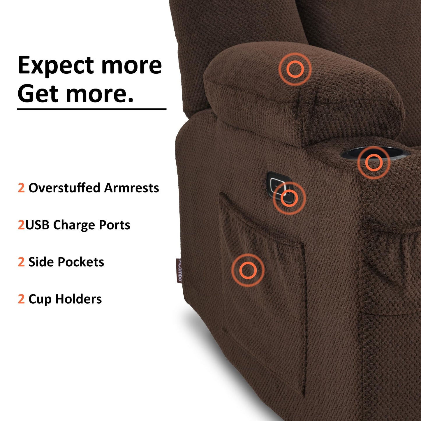 MCombo Zero Gravity Power Loveseat Sofa with Console, Heat and Massage, Reclining Loveseat for Living Room, Fabric 6035SET (Brown, Loveseat with Console)