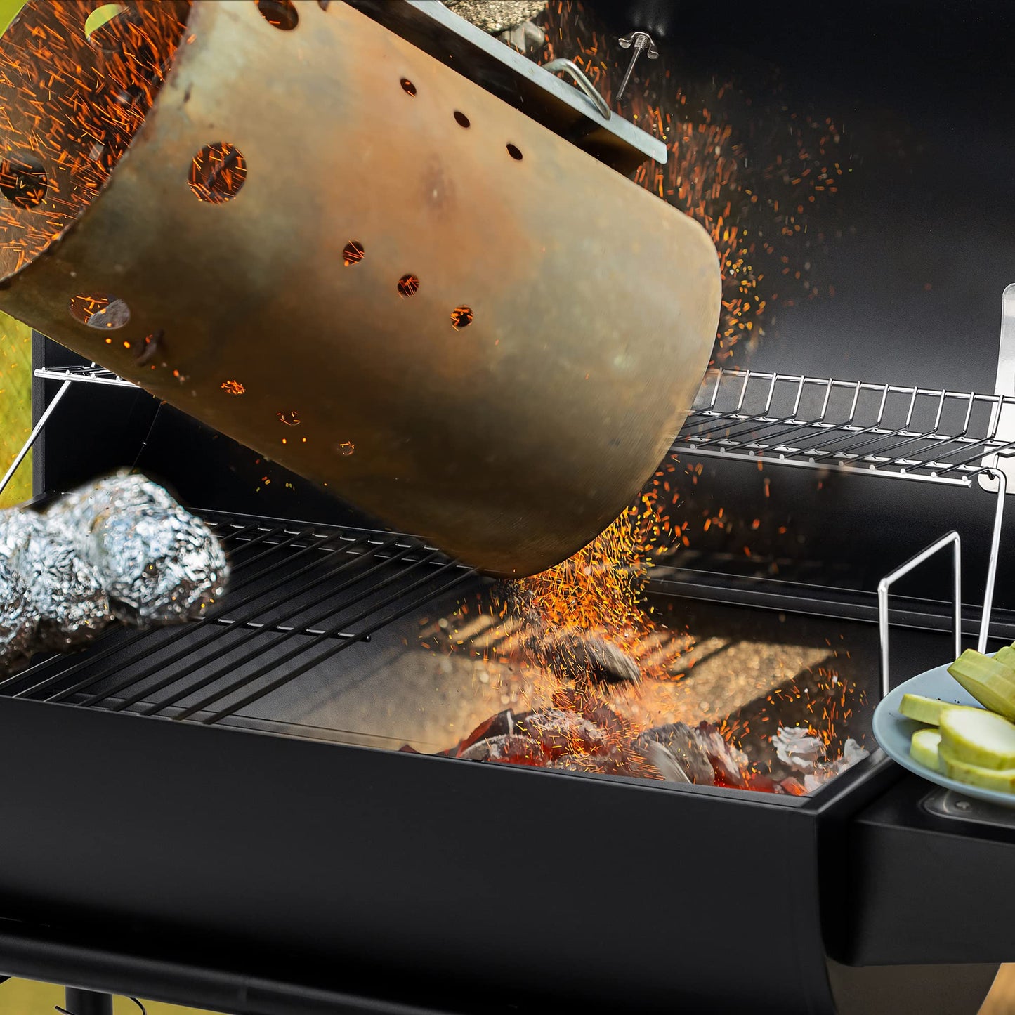 Royal Gourmet CC1830 30 Inch Barrel Charcoal Grill with Warming Rack, Outdoor BBQ Grill with 627 Sq. In. Grilling Space for Backyard, Patio and Parties, Black
