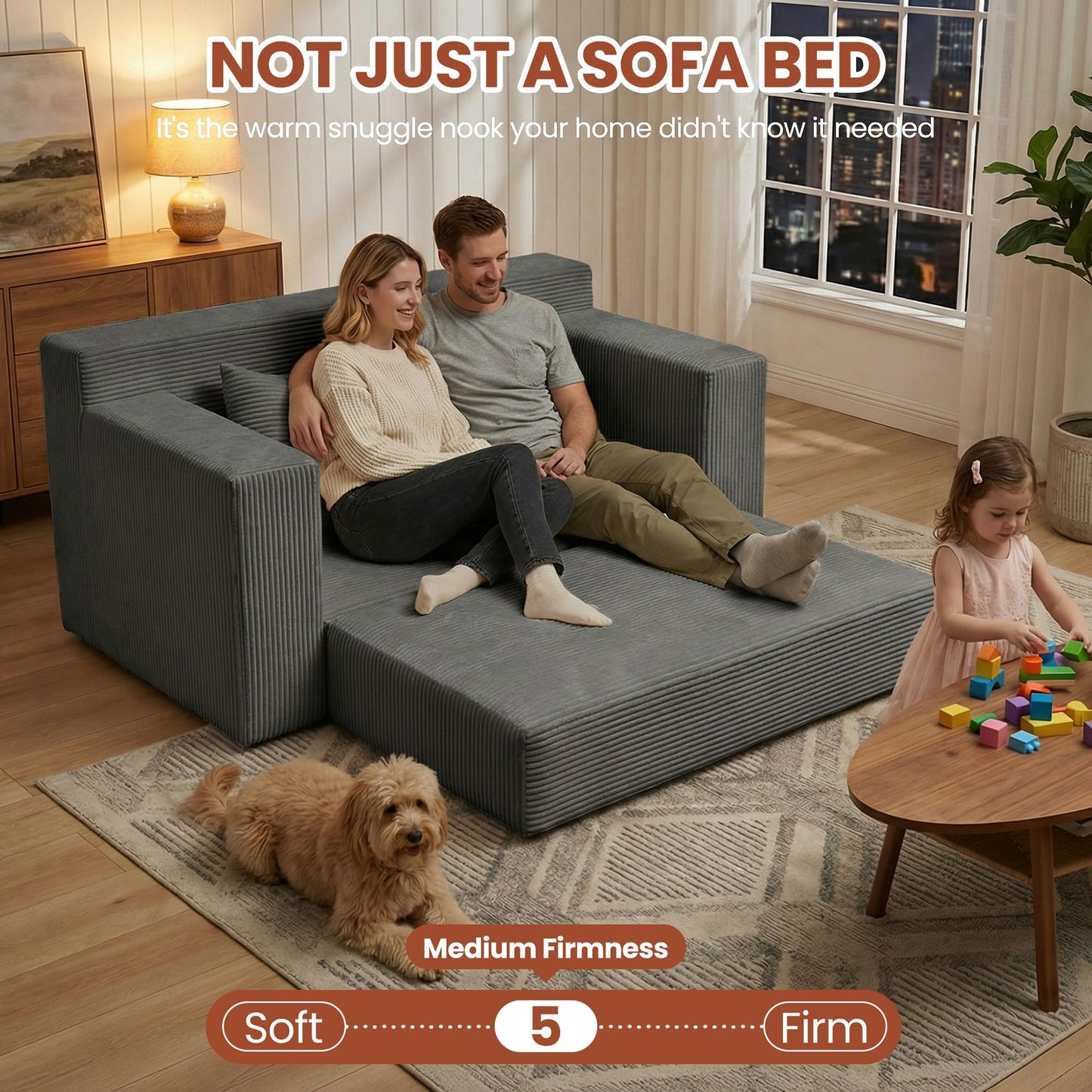 AOLVDOW Convertible Sofa Bed, 5 in 1 Small Boneless Couch Pull Out Loveseat Sleeper Sofa,Corduroy Futon Couch Folding Mattress with 4 Pillows for Living Room Bedroom Lounge (No Assembly)
