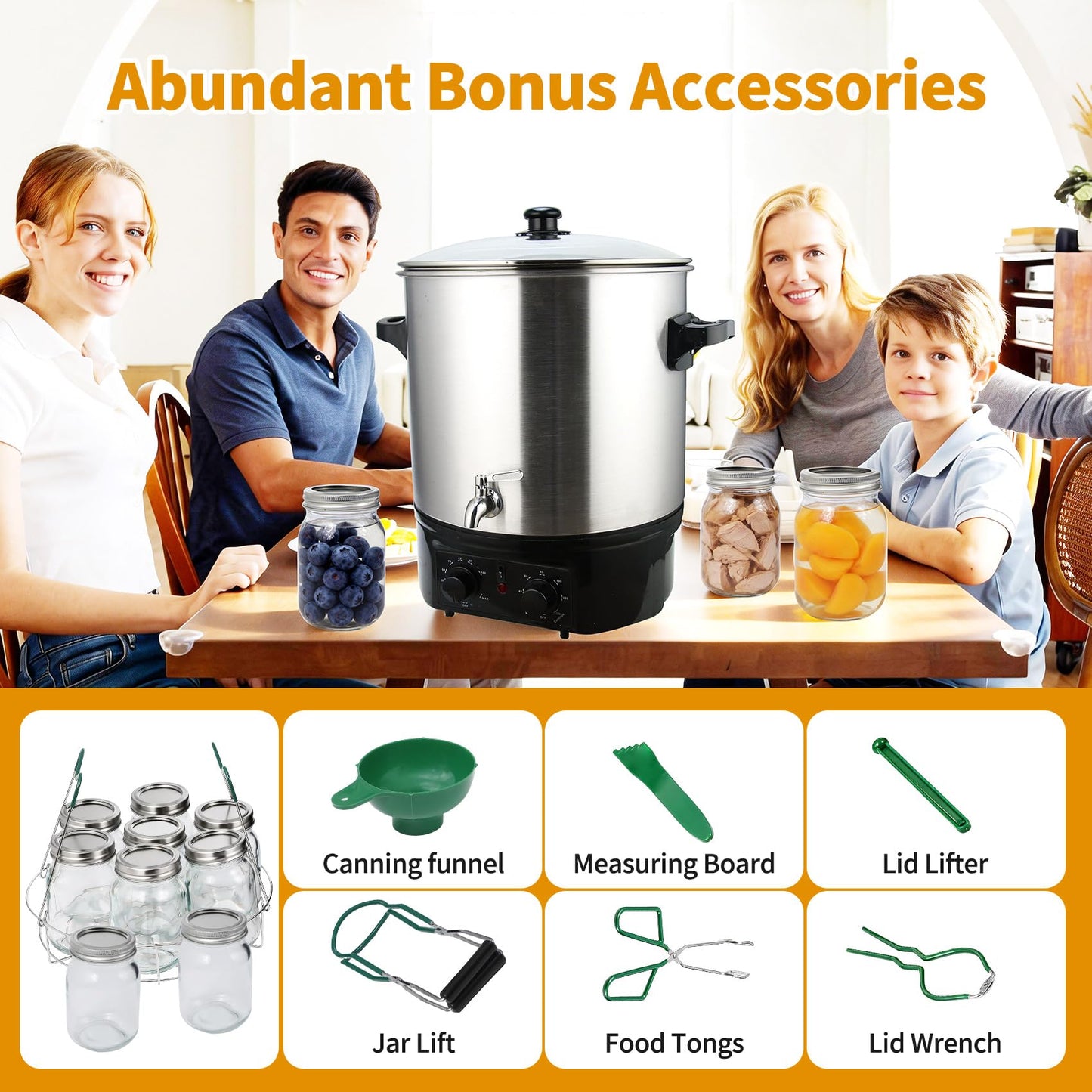 24.5QT Electric Water Bath Canner w/Drain Tap,Digital Control & 7pc Canning Kit:Jar Lifter, Funnel,Debubbler,Jar Wrench,Lid Lifter,Tongs,Adj Temp/Timer for Canning,Cooking,Beverages