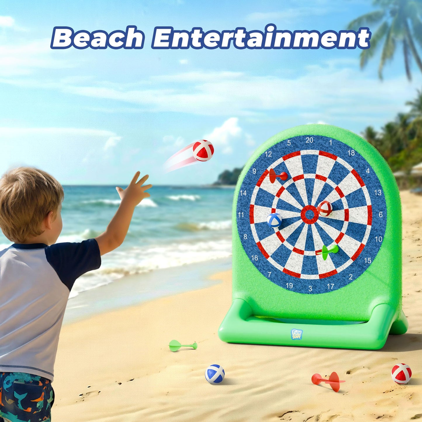 Funscape Kids Fun Pool Floating Water Toys, Inflatable Tic-Tac-Toe Dart Board Game, Swimming Pool Floats, Beach Outdoor Play Summer Birthday Gift 3 4 5 6 7 8 9 10 Yrs Boy Girl Teen Adult Family-Green