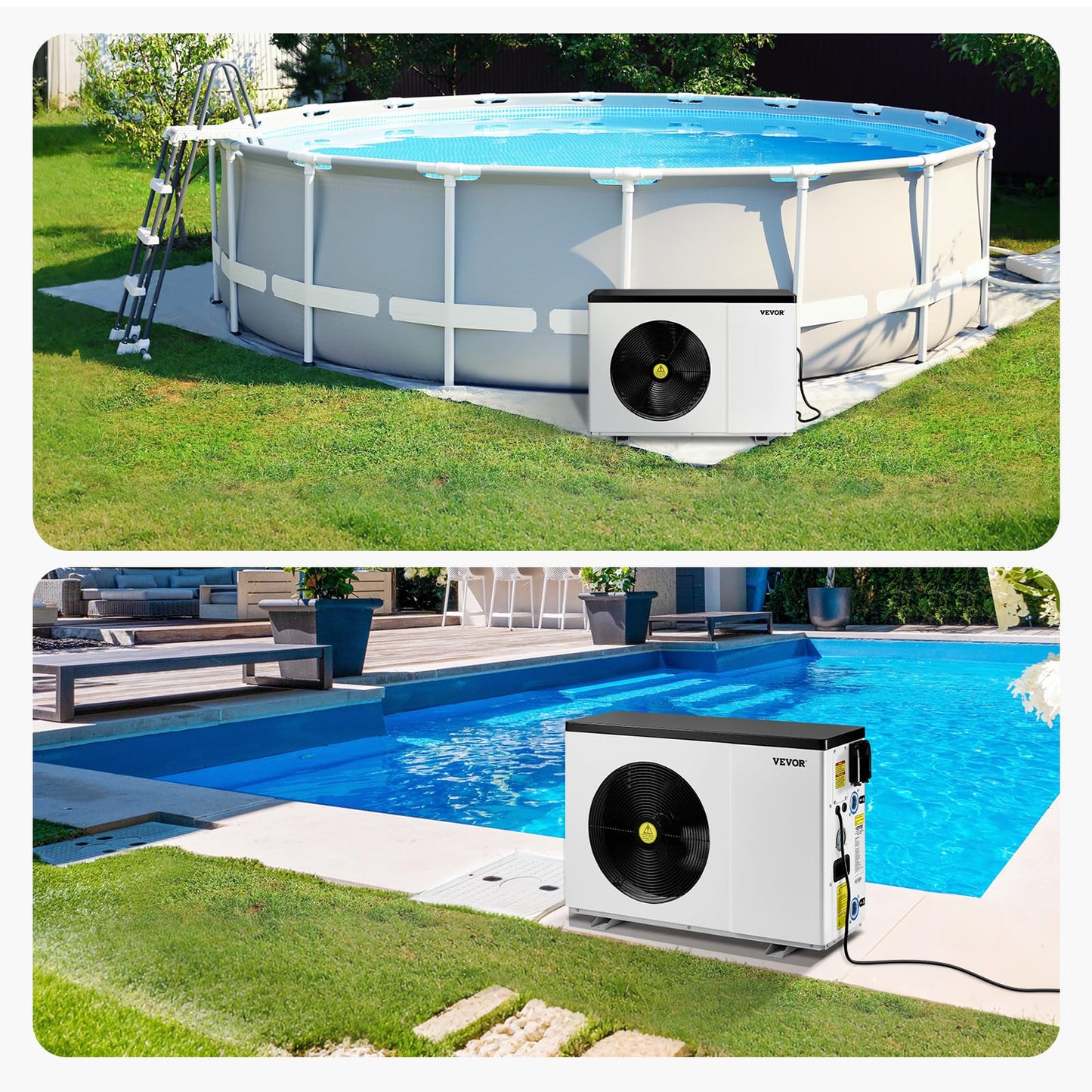 VEVOR Pool Heat Pump, 22250 BTU Electric Heater for Above Ground and In Ground Pools up to 3,171-6,605 Gallons, Energy Efficient Heating and Cooling, Low Noise, 120V/60Hz