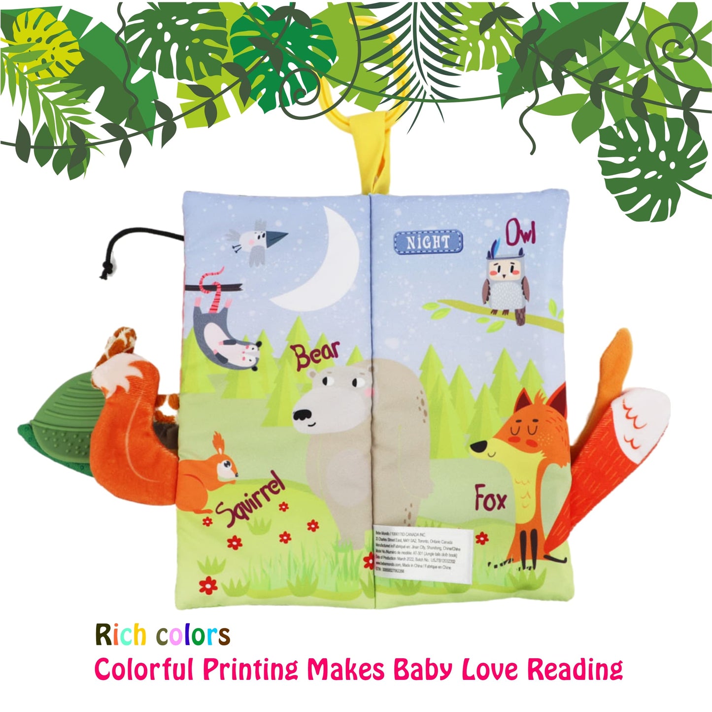 bebe mondo Jungle Baby Stroller Toys,Baby Books 0-6 Months,Touch and Feel Crinkle Cloth Books for Babies Infant Newborn Toys 0-3-6-12-18 Months, Interactive,Shower Gifts for Boys Girls