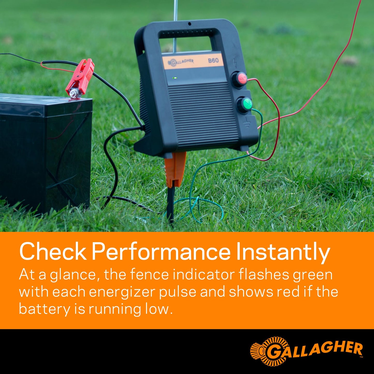 Gallagher B60 Battery Fence Energizer | 0.6 Joule Portable Electric Fence Charger for Livestock & Temporary Fencing | 12V Battery Powered | Powers Up to 15 Miles