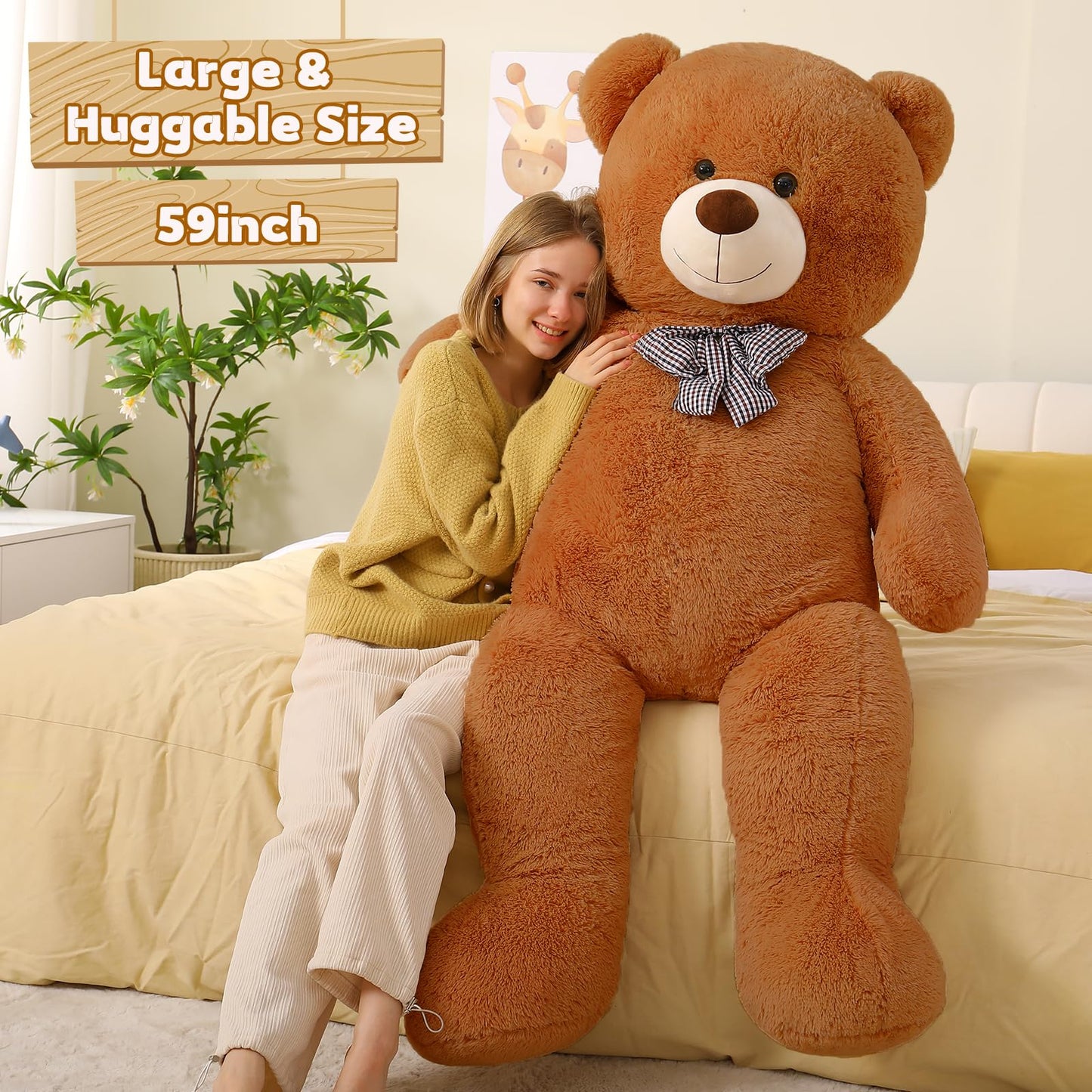 Toys Studio 5 Feet Teddy Bear, 59'' Giant Big Bear Stuffed Animal Lifesize Bear for Baby Shower Centerpieces, Large Plush Toy for Kids Girls Valentine's Day Christmas Birthday, Brown