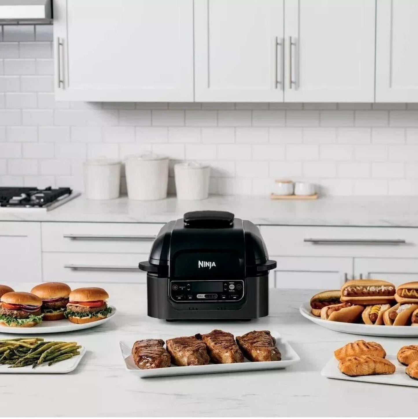 Ninja Foodi Pro 5-in-1 Indoor Integrated Smart Probe, 4-Quart Air Fryer, Roast, Bake, Dehydrate, an Cyclonic Grilling Technology, with 4 Steaks Capacity, in a Stainless Finish