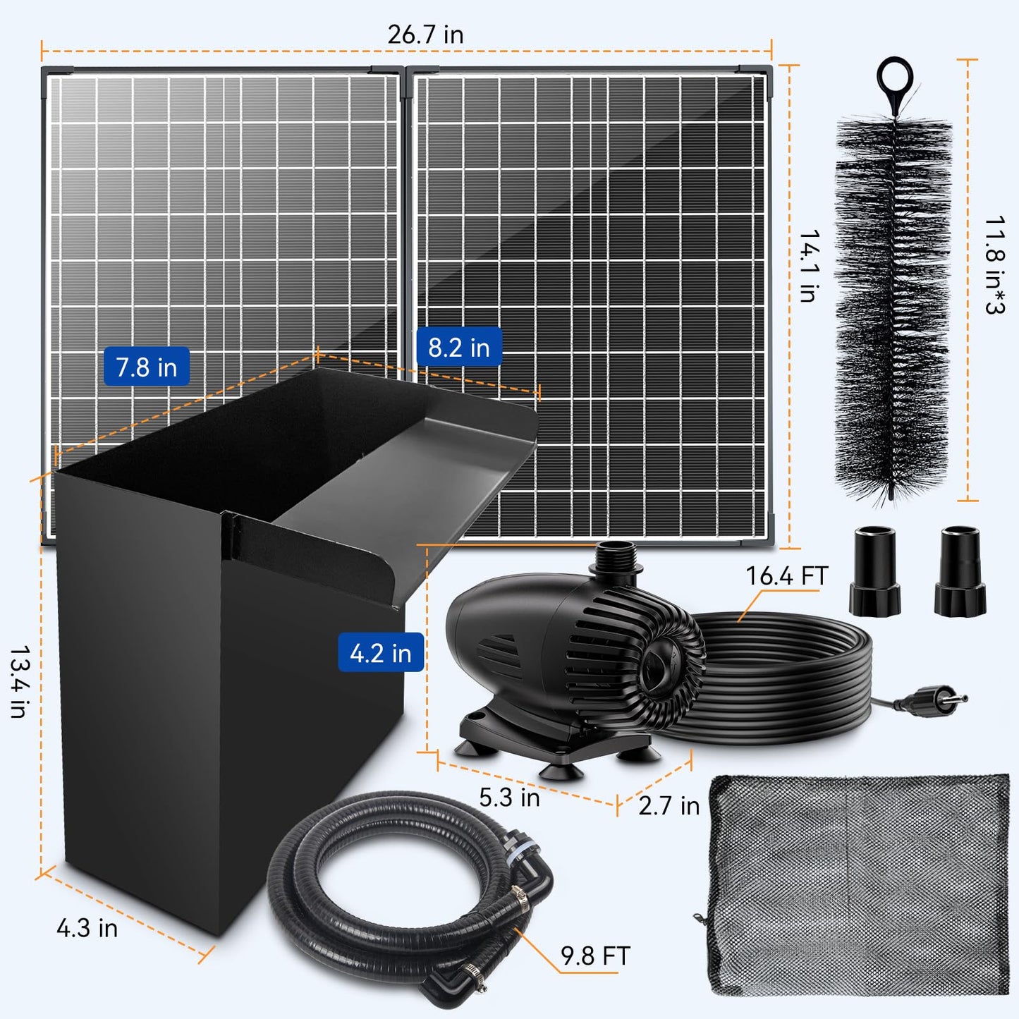 POPOSOAP 55W Pond Waterfall Spillway with Water Pump, 304 Stainless Steel Waterfall Kit with 9.8FT Corrugated Tube, Pond Waterfall Box for Outdoor Pond Waterfall Setup Waterfall System Garden Decor