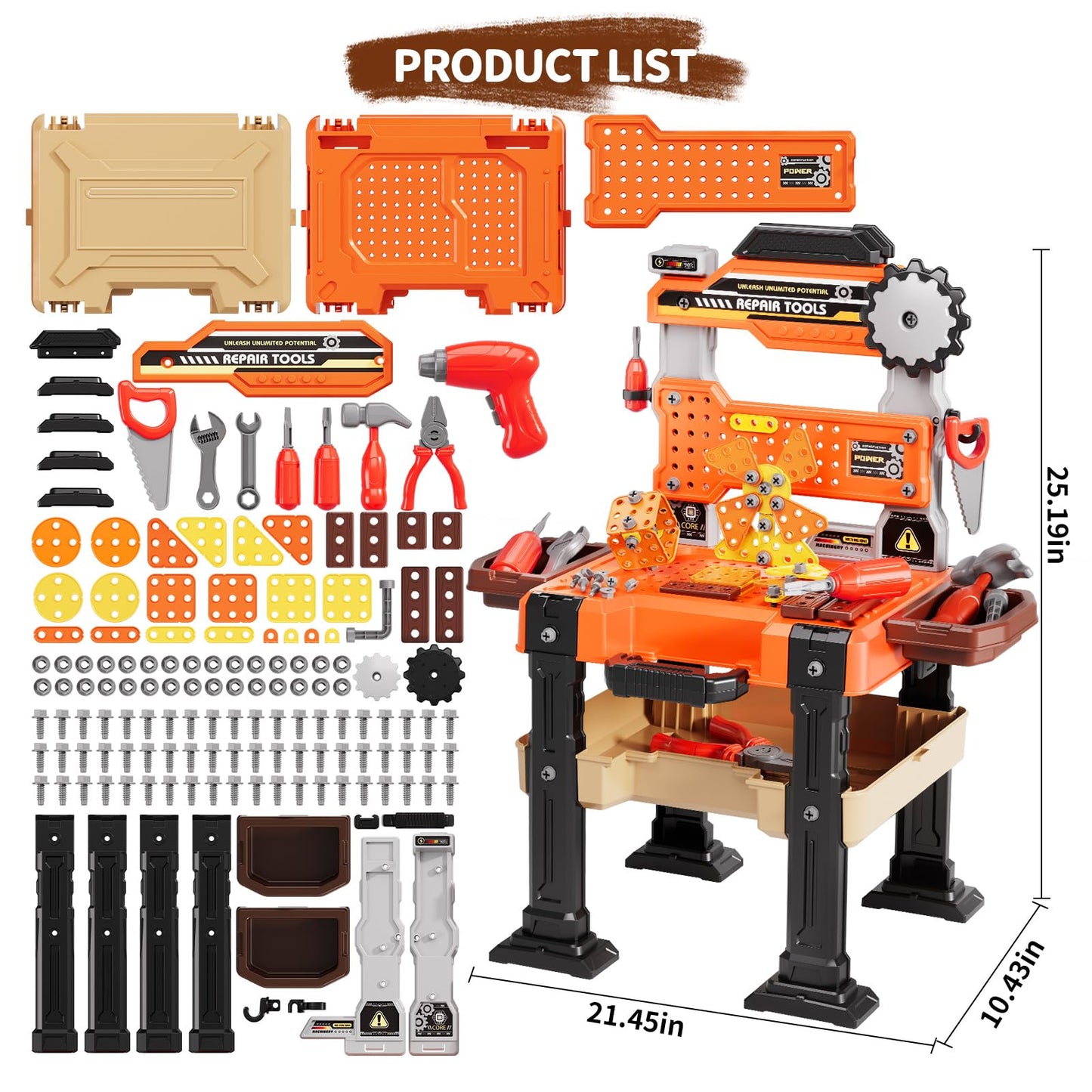 Novaluki Kids Tools Bench, Tool Box Playset with Screw and Electric Drill Toy, Pretend Play Construction Toys Work Bench for Toddlers 3-5 Years Old, Birthday for Boys Ages 3 4 5 6 7 8