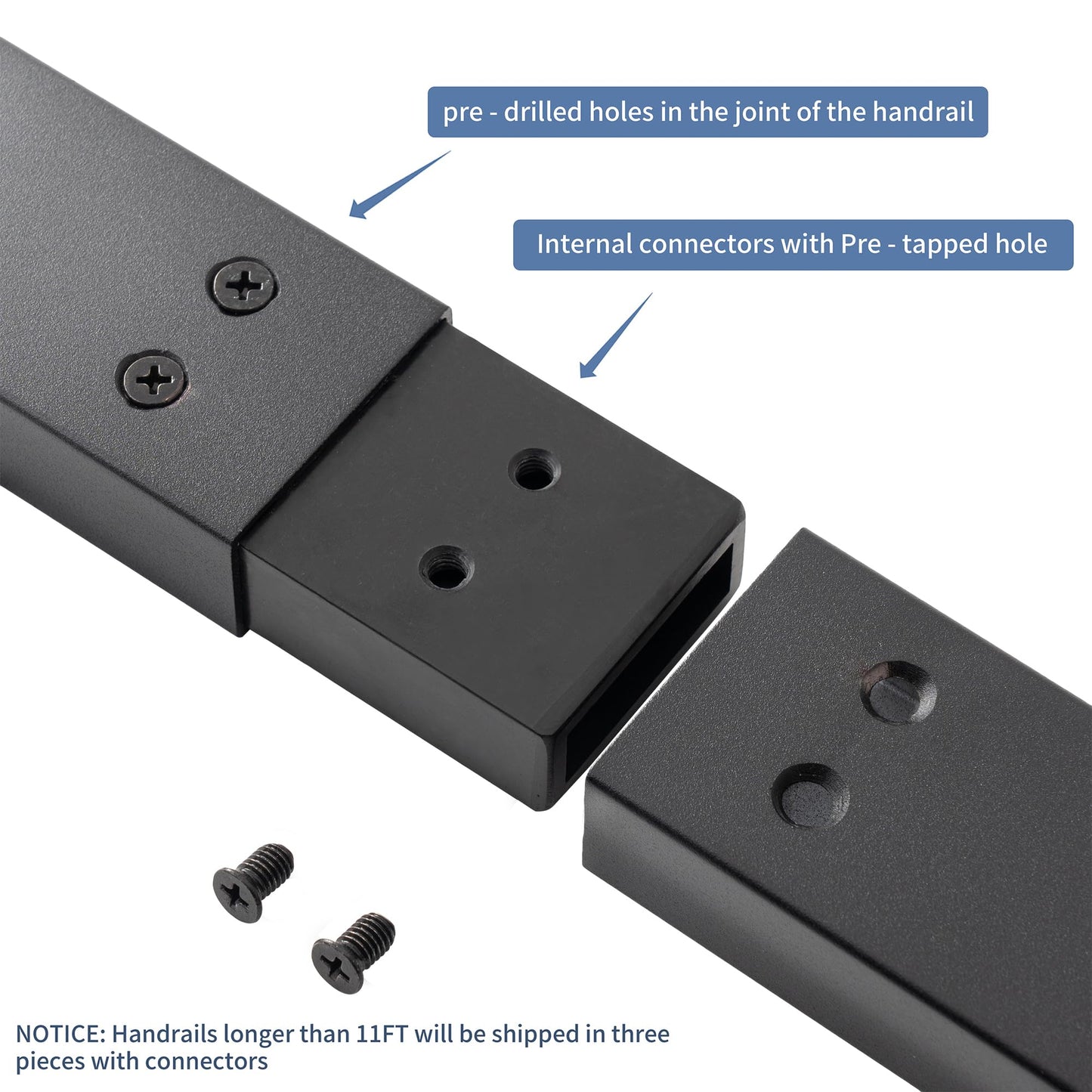 8FT Matte Black Handrails Kit for Indoor Outdoor Stairs，Modern Aluminum Handrail Set,2" X1" Grab bar,Adjustable 304 Stainless Steel Brackets Included，Rust Free (Matte Black, 8 FT)