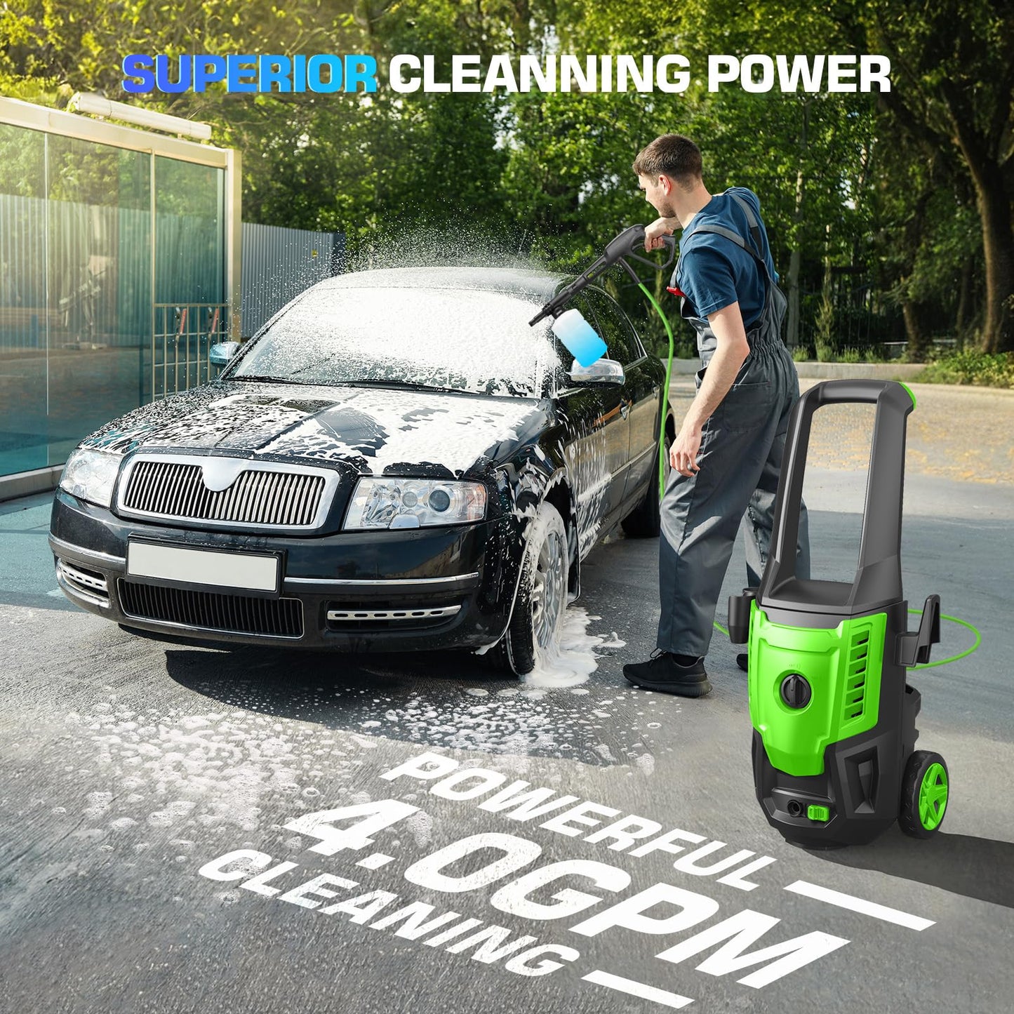 Commowner 5000PSI Electric Pressure Washer, 2025 4.0 GPM High Power Washer Machine, with Adjustable Nozzle and Soap Bottle for Cars/Fences/Driveways/Home/Patios (Green)