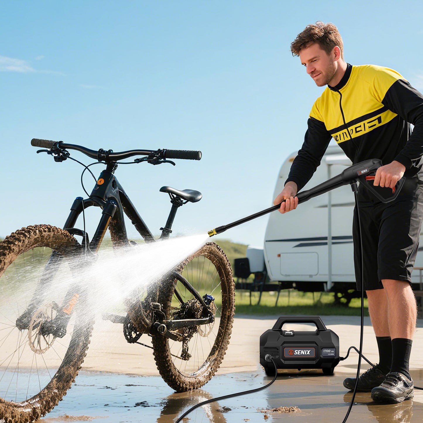 SENIX 13 Amp Electric Pressure Washer - 2100 PSI MAX, 1.2 GPM, Compact with Foam Cannon, Spray Gun, 20-ft Hose, Turbo Nozzle, and 15° Spray Nozzles - Perfect for Cars and Driveways