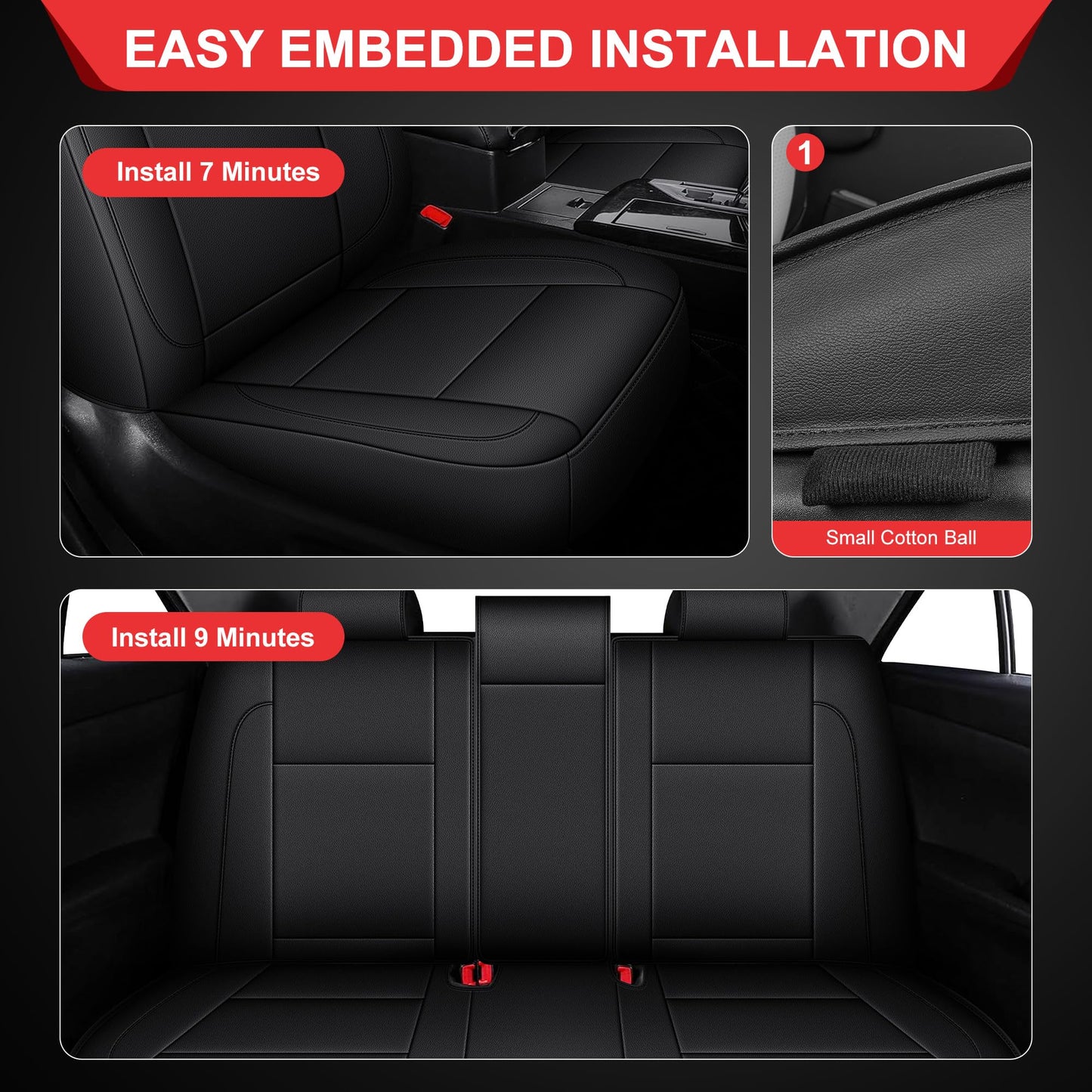 TTX LIGHTING Custom Fit for Toyota Camry Car Seat Covers 2012 2013 2014 2015 2016 2017 Full Set Waterproof Faux Leather Airbag Compatible Black