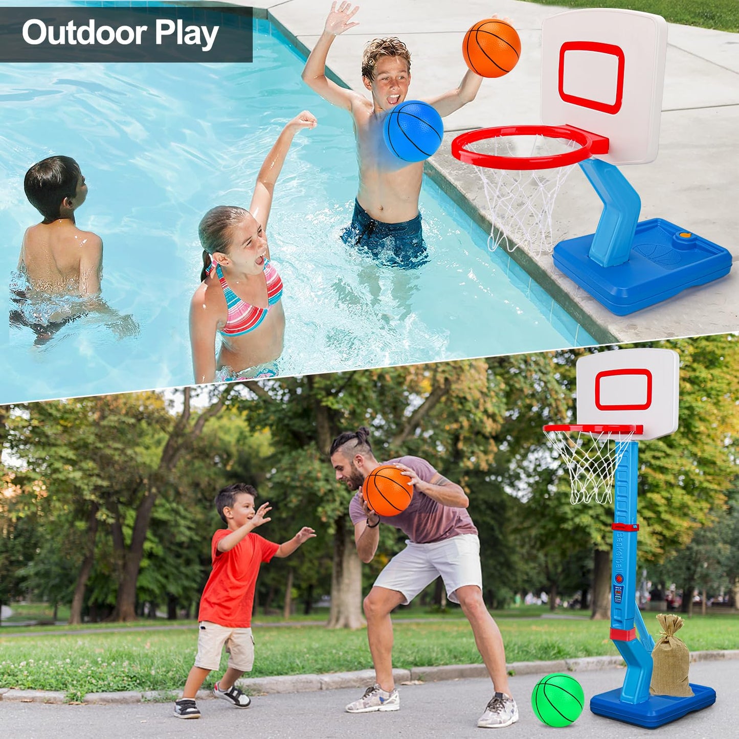 Toddler Basketball Hoop Indoor Mini Adjustable Basketball Goal with Ball Pump Outdoor Toys Backyard Game Outside Pool Basketball Toys for 3 4 Year Old Boy Girl Kid Toy Age 4-8 Birthday Gift