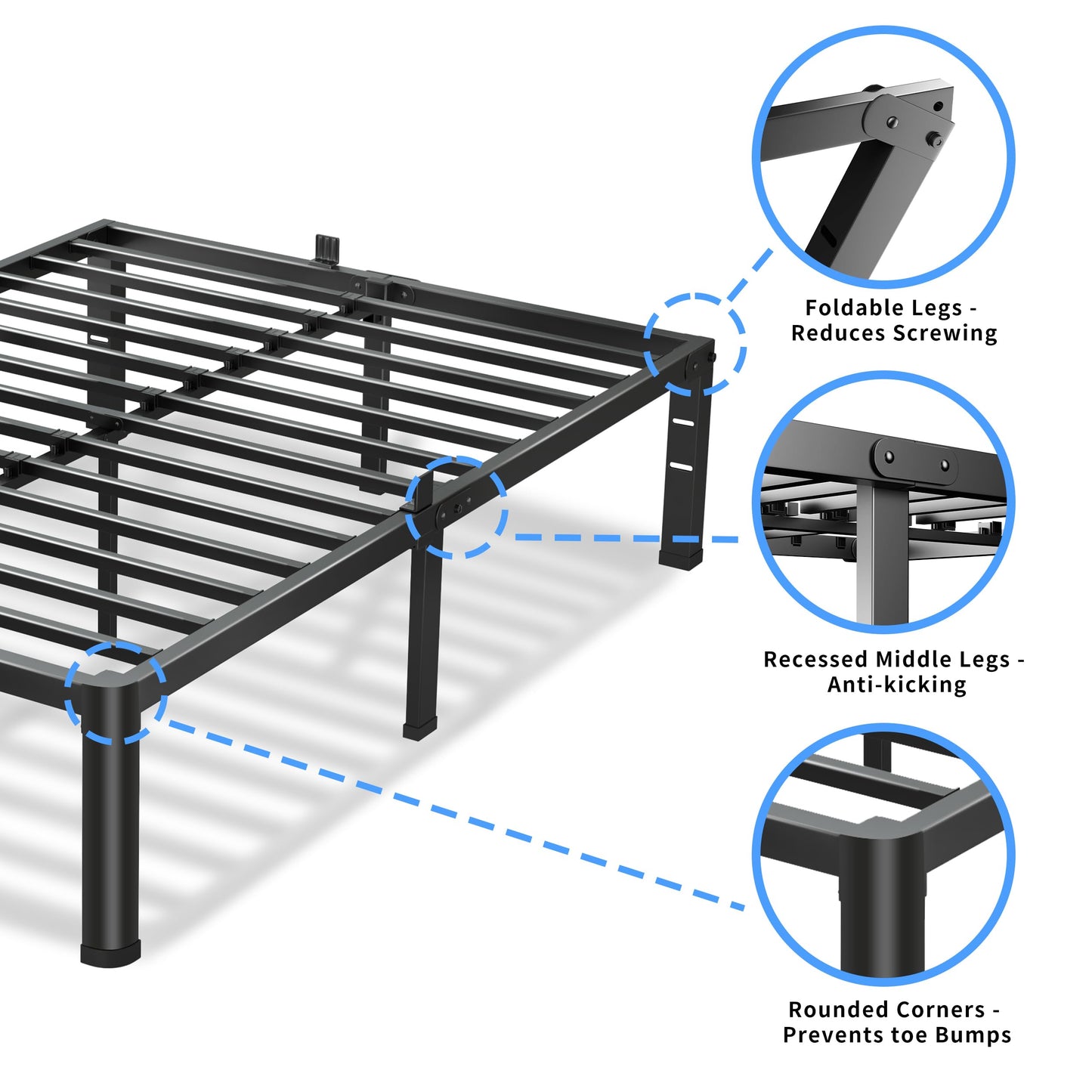 VIPSHOW 20 Inch Full Size Bed Frame, 3500Lbs Heavy Duty Metal Platform with Round Corner Legs Mattress Slide Stopper, Steel Slat Support No Box Spring Needed, Noise Free, Non-Slip, Easy Assembly