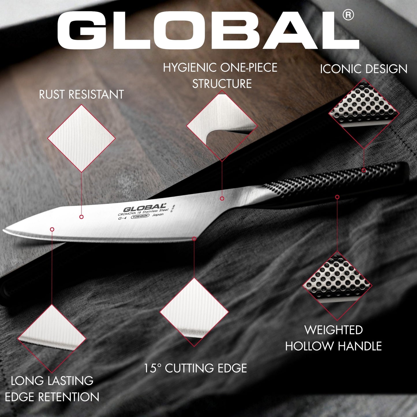 Global 12 inch Forged Heavyweight Chef's Knife - Japanese Stainless Steel, Razor-Sharp Edge, Made in Japan, GF-35