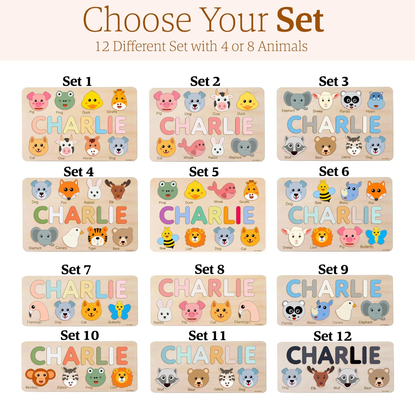 Zuzu Puzzle Personalized Name Puzzle for Toddlers 1-3 | Safari, Farm & 12 Themes | Handmade Wooden Montessori Toy, Keepsake Nursery Decor & Perfect 1st Birthday Gift for Boy Girl