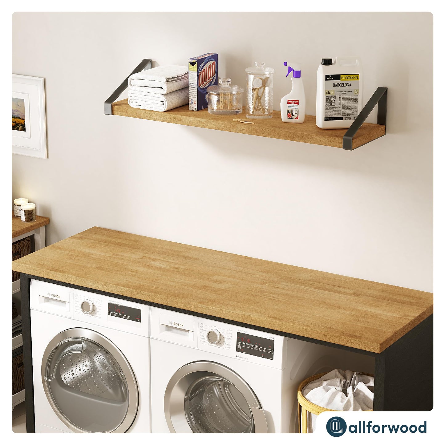 AllForWood 60''L x 36''W x 1.5''Th Birch Solid Wood Butcher Block Countertop, Butcher Block Table Top for DIY Washer Dryer/Island/Kitchen Countertop (Unfinished)