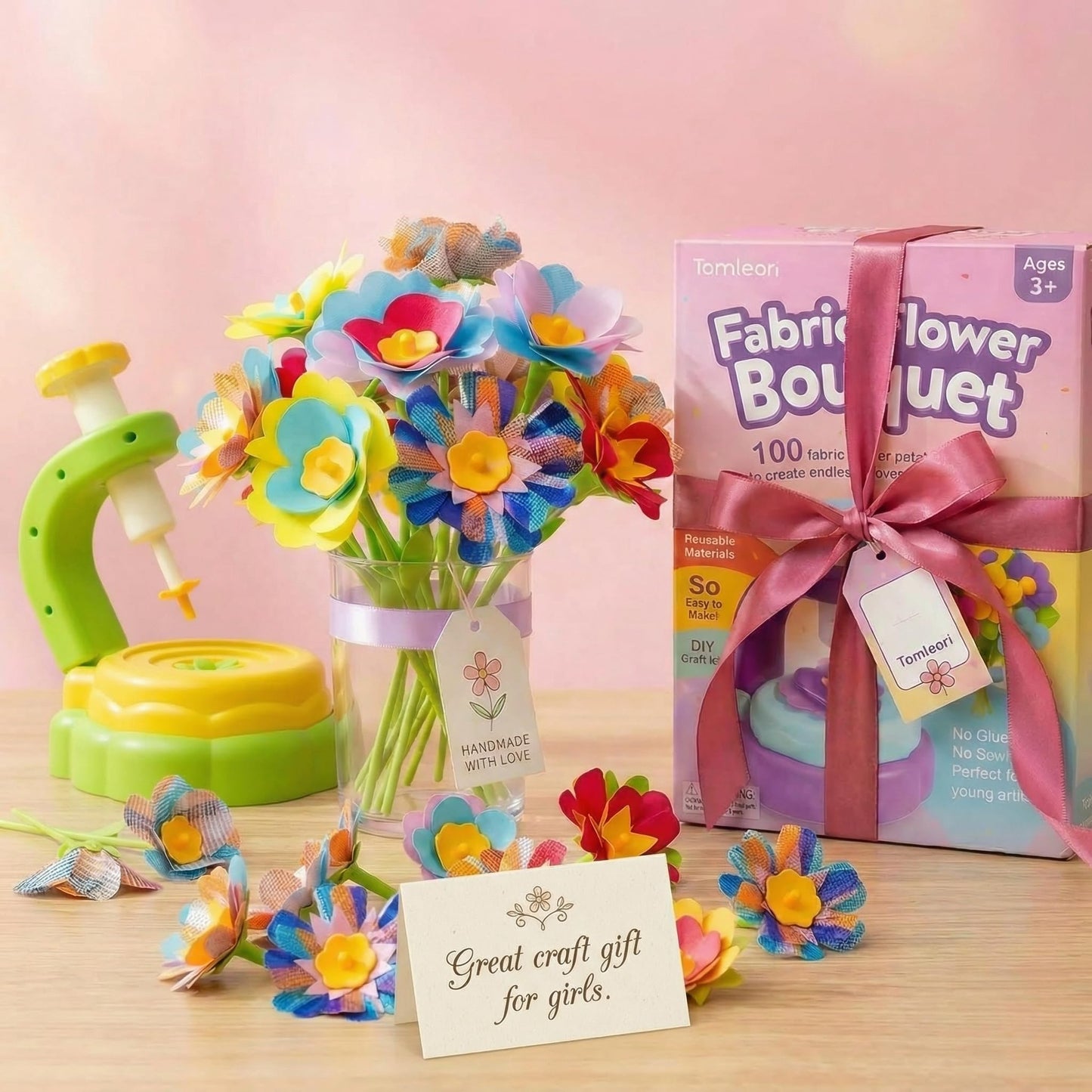 Fabric Flower Bouquets Toys, DIY Craft Kits Toys for Kids - Flowers Market Toy, Build Your Flower Bouquet, Arts & Crafts for 3+ Year Toddler Girl, Educational Activity Preschool B-Day Gifts