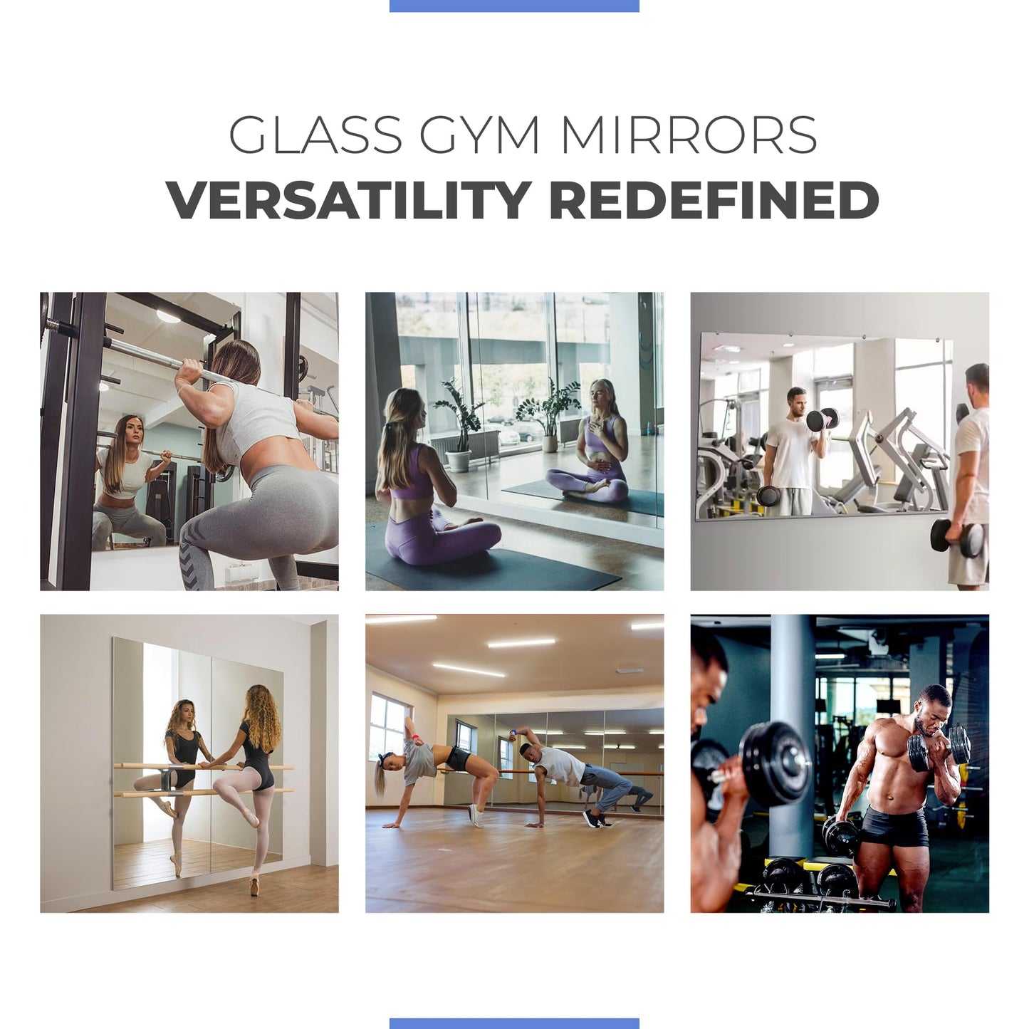 Large Wall Mounted Gym Mirror 48x32 (1 PC) - Shatterproof Tempered Glass Full Body Mirror for Home Gym - Premium HD Reflection - Frameless Design with Hardware
