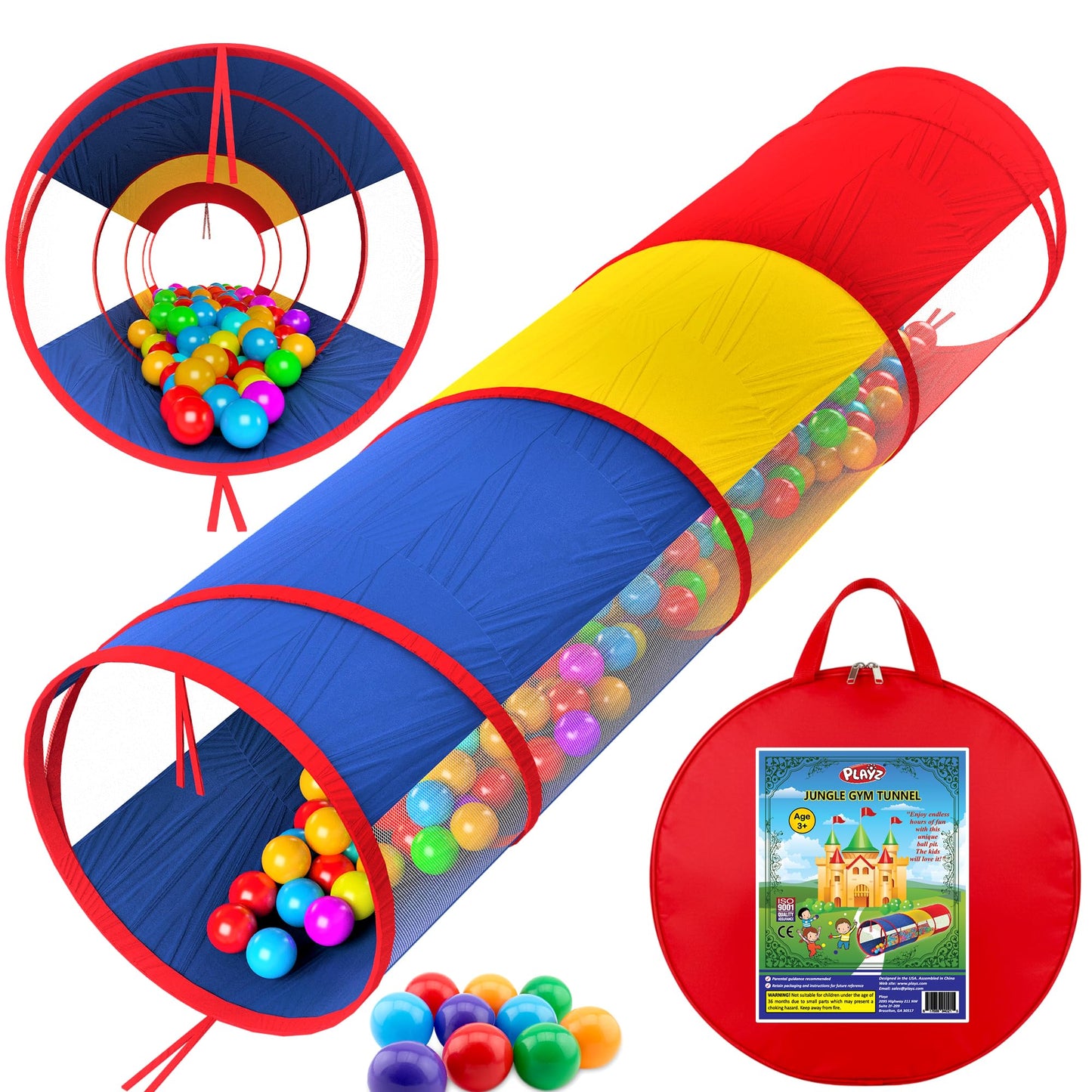 Playz Extra-Large Play Tunnel for Toddlers 1-3 Years – Pop-Up Baby Crawl Tube, Sensory Activity, Indoor & Outdoor Kids Toy, Collapsible for Easy Storage