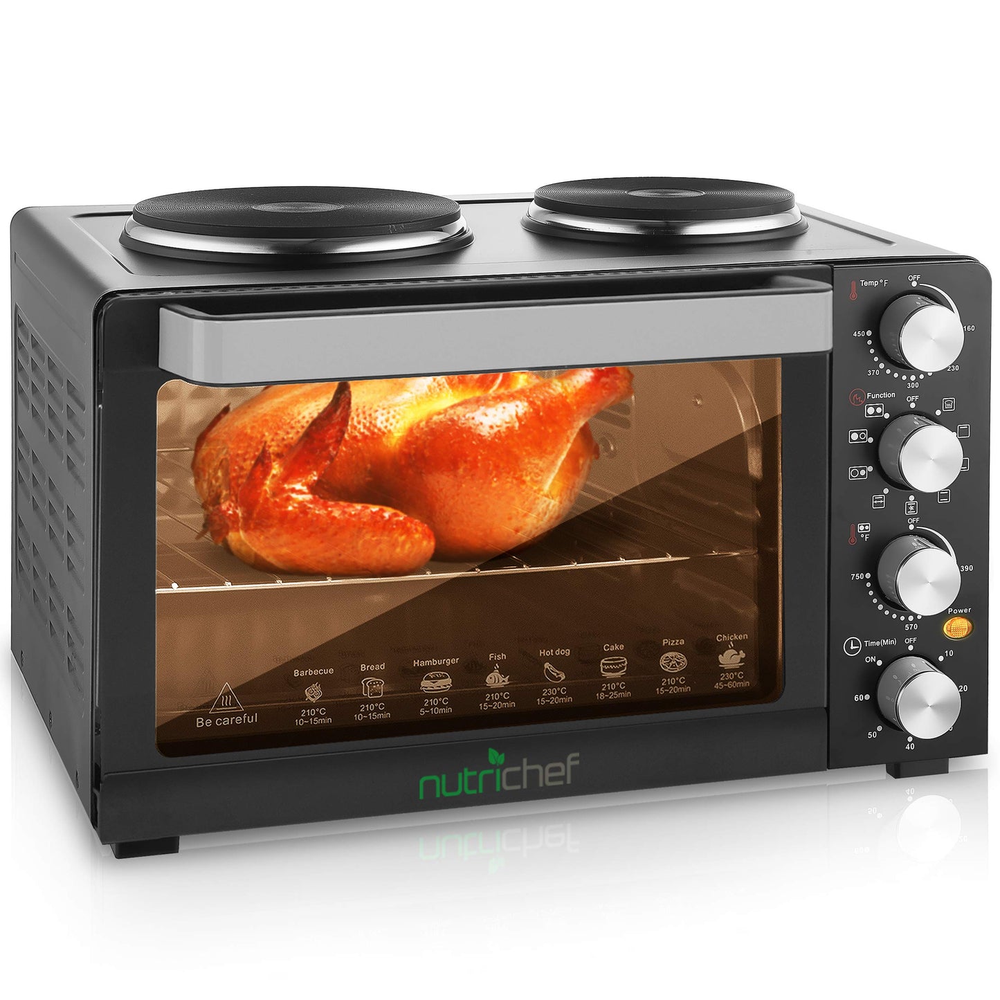 NutriChef Kitchen Convection Electric Countertop Rotisserie Toaster Oven Cooker with Food Warming Hot Plates, 30+ Quart (AZPKRTO28)