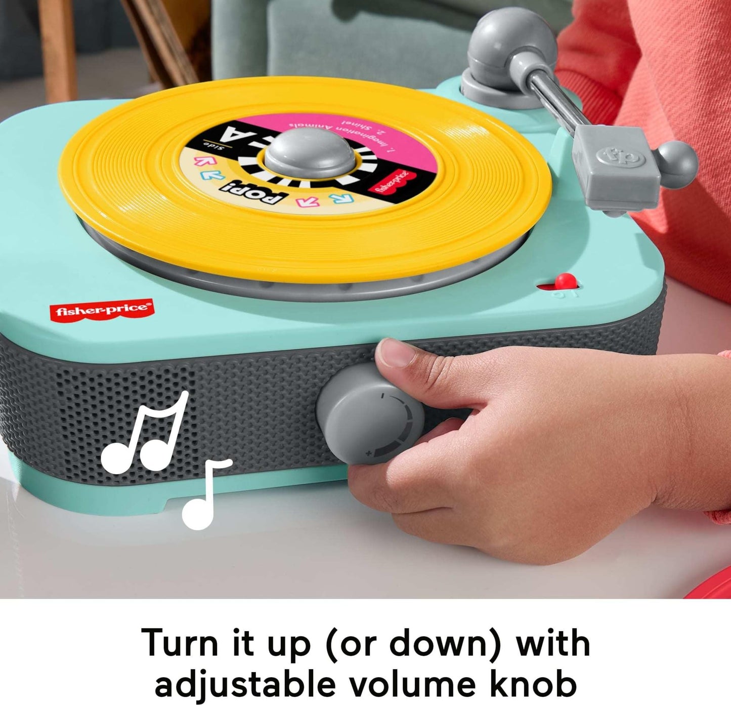 Fisher-Price Musical Toy Deluxe Rockin’ Record Player Pretend Turntable with 6 Albums for Preschool Play Kids Ages 3+ Years (Amazon Exclusive)
