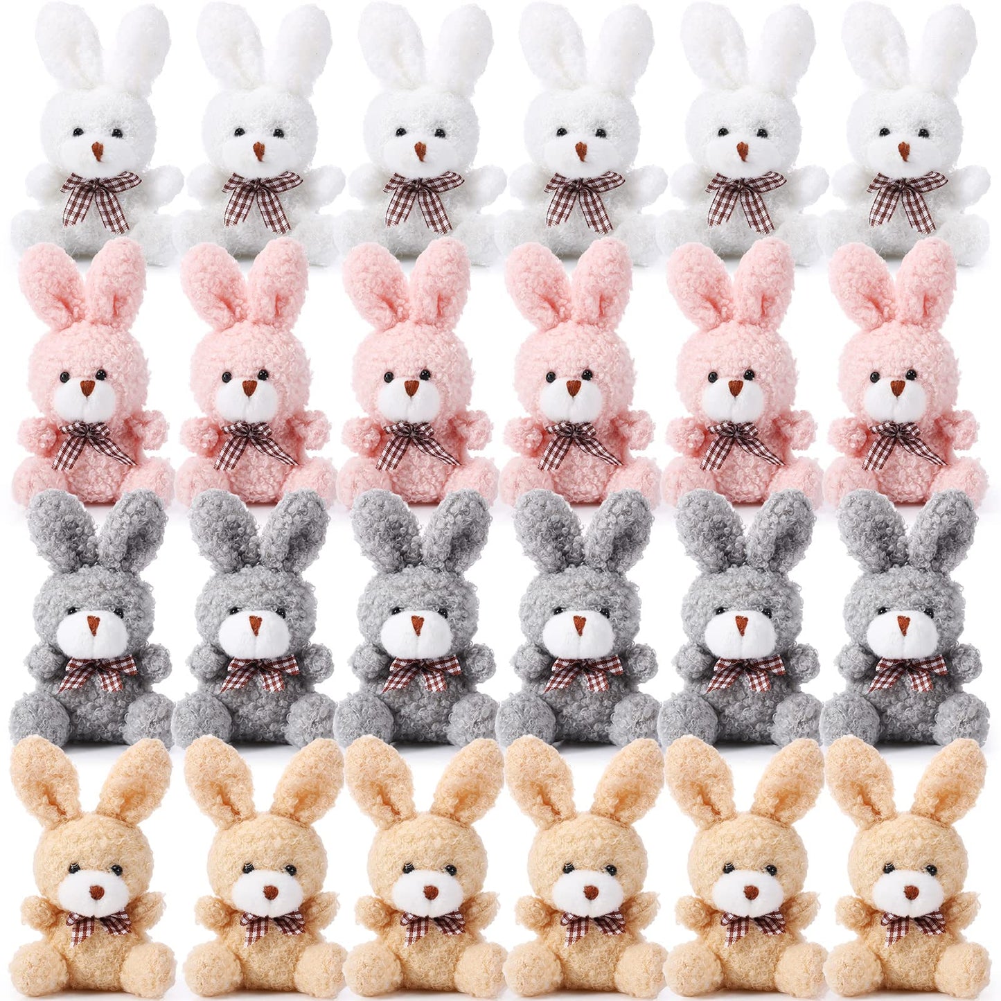 Sotiff 24 Pcs Plush Bunny Stuffed Animal Gift Bulk 4.7 Inch Mini Bunnies Keychain Doll Furry Rabbit with Bow Tie for Birthday Baby Shower Party Favor Classroom Rewards(Classic Color)