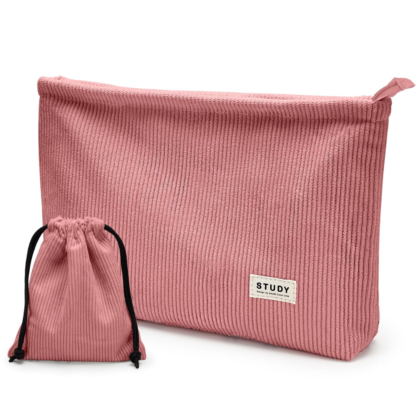 WLLWOO Makeup Bag-2pcs Smile Face Corduroy Cosmetic Bag Zipper Interior Waterproof Pencil Case Coin Purse Travel Toiletry Small Makeup Pouch For Women