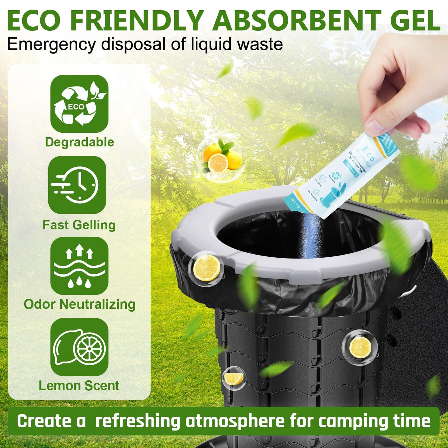 BLIKA Portable Toilet Kit for Camping, Camp Toilet with Pop-Up Privacy Tent, Toilet Bags and Eco Absorbent Gel, Foldable Portable Toilet for Adults, Portable Outdoor Shower Tent Camp Toilet