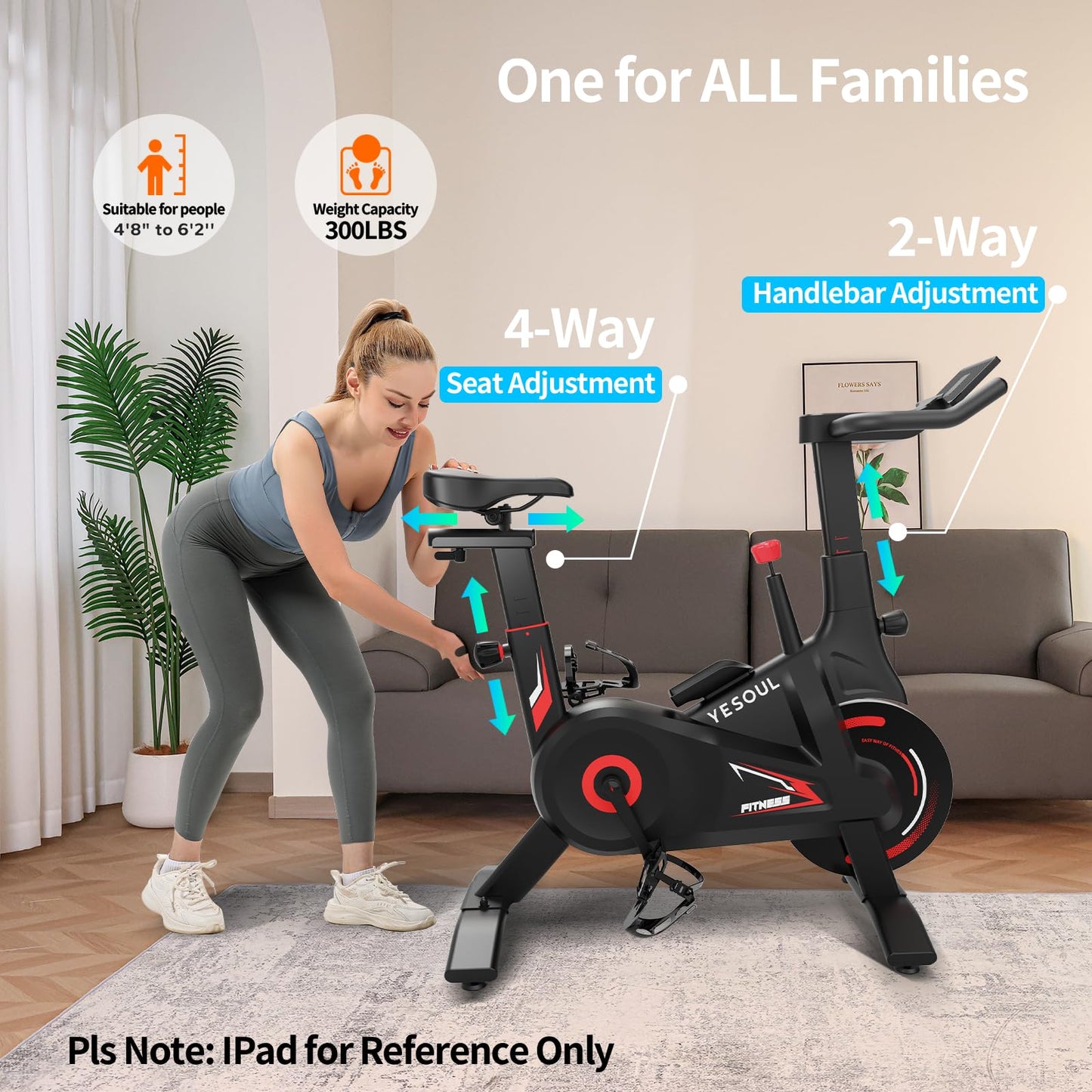 YESOUL Self-Powered Exercise Bike with Dynamic LED Lights – Stable Triangle Frame, Dual-Stage Drive, 300 lbs Capacity, Silent Magnetic Resistance, Compact Indoor Stationary Bike for Home