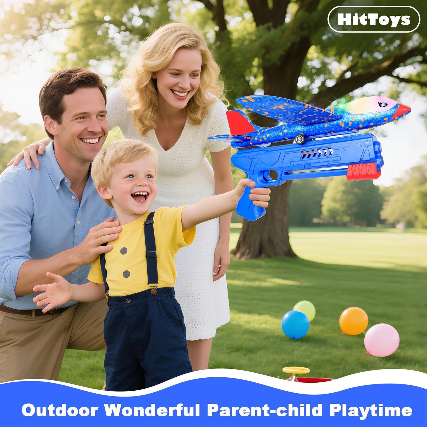 HitToys Airplane Launcher Toy for Kids, 3 Pack Spider Foam Gliders Air Planes with Led, 2 Flight Modes 3 4 5 6 7 Year Old Boys Girls Outdoor Flying Toys Outside Sport Games Birthday