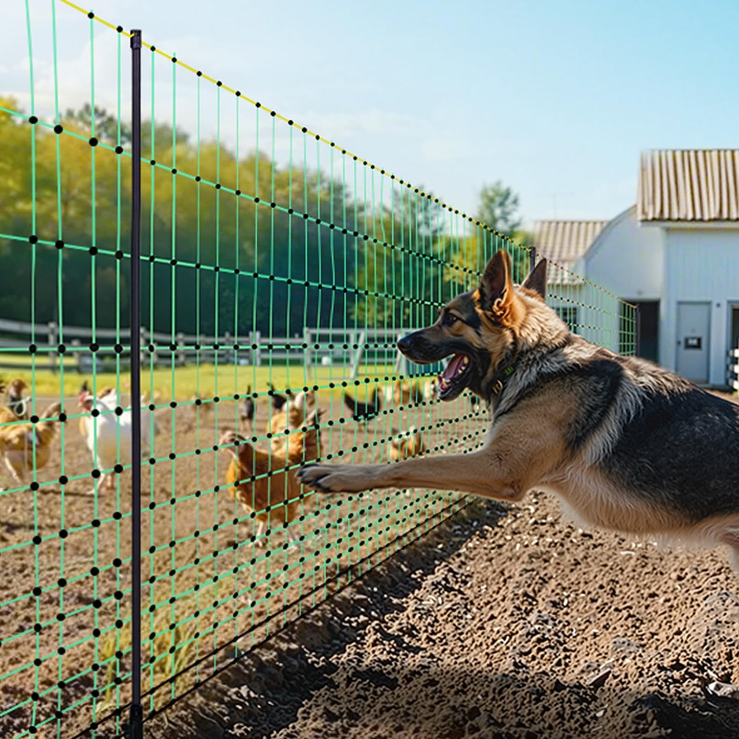 VEVOR Electric Fence Netting, 48" H x 100' L, PE Net Fencing Kit with Posts & Double-Spiked Stakes, Utility Portable Mesh for Chickens, Ducks, Geese, Rabbits, Used in Backyards, Farms, and Ranches