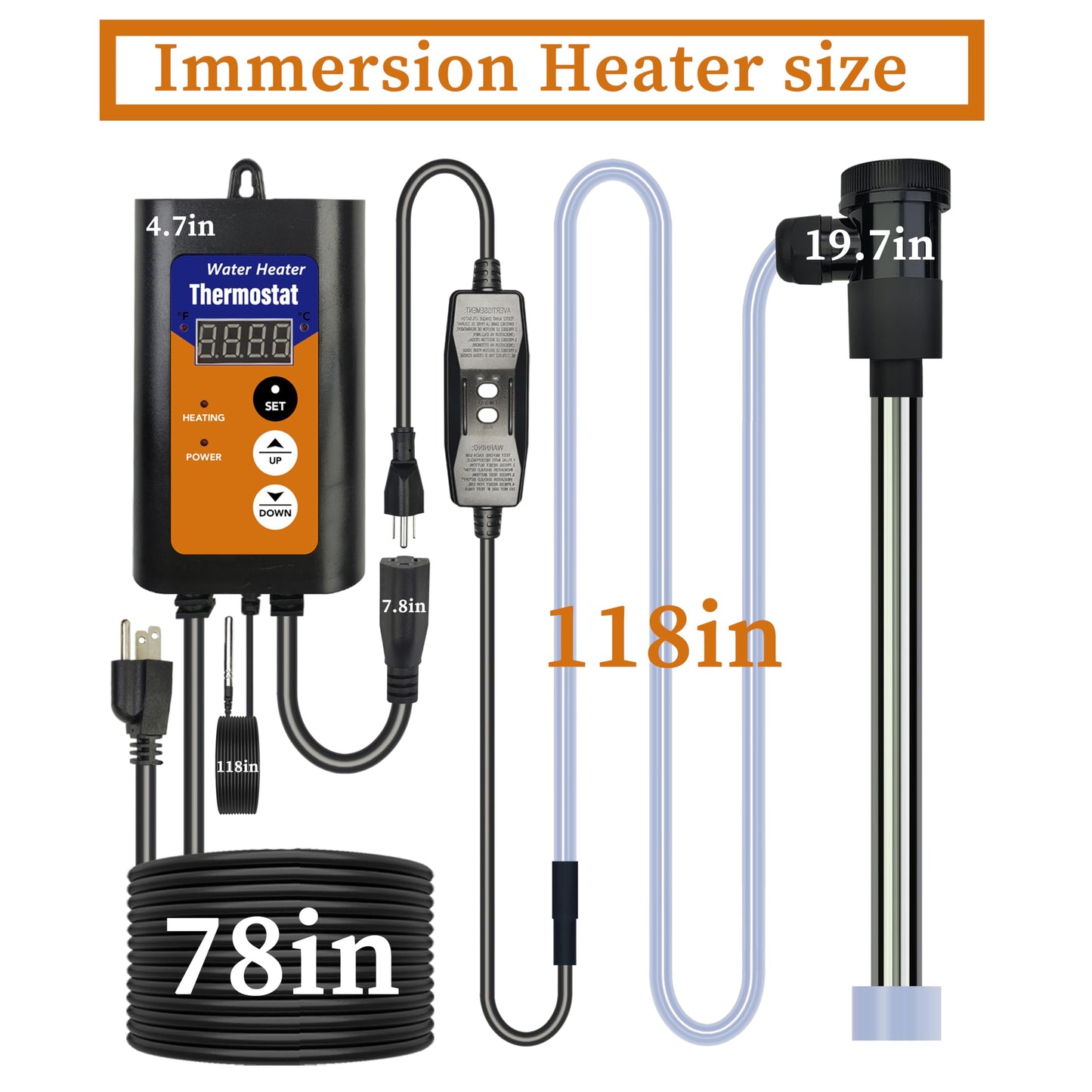 LASTINGCAPE 240V 3000W Submersible Portable Electric Pool & Hot Tub Immersion Water Heater with Thermostat, GFCI for Bathtubs, Inflatable Pool, Above Ground Pool, Swimming Pool and Baptistry