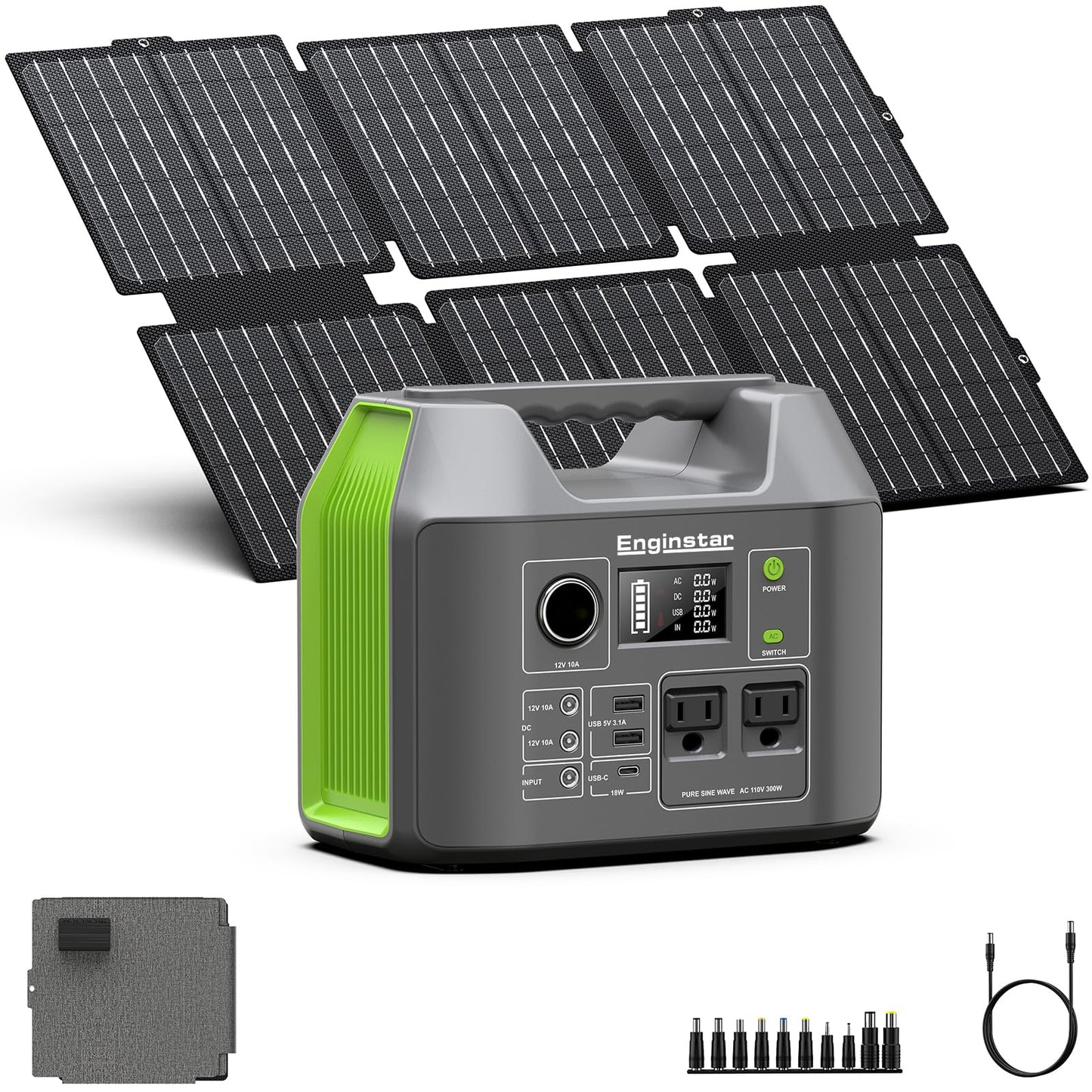 Portable Solar Generator, 300W Portable Power Station with Foldable 60W Solar Panel, 110V Pure Sine Wave 296Wh Lithium Battery Pack for Home Use RV Van Outdoor Camping, Foldable Panel included