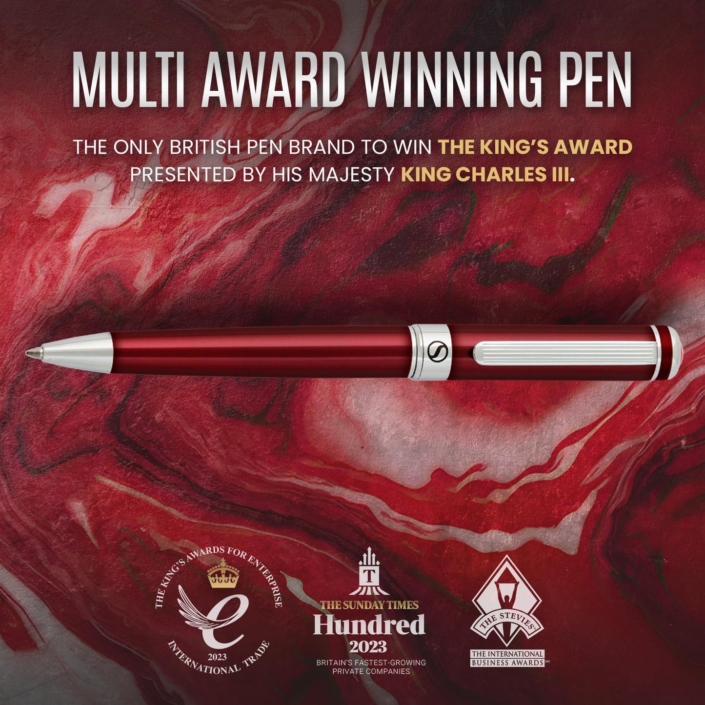 Scriveiner Deep Crimson Ballpoint Pen - Stunning Red Lacquer Luxury Pen, Chrome Finish, Schmidt Black Refill, Best Ball Pen Gift Set for Men & Women, Professional Executive Office, Nice Designer Pen