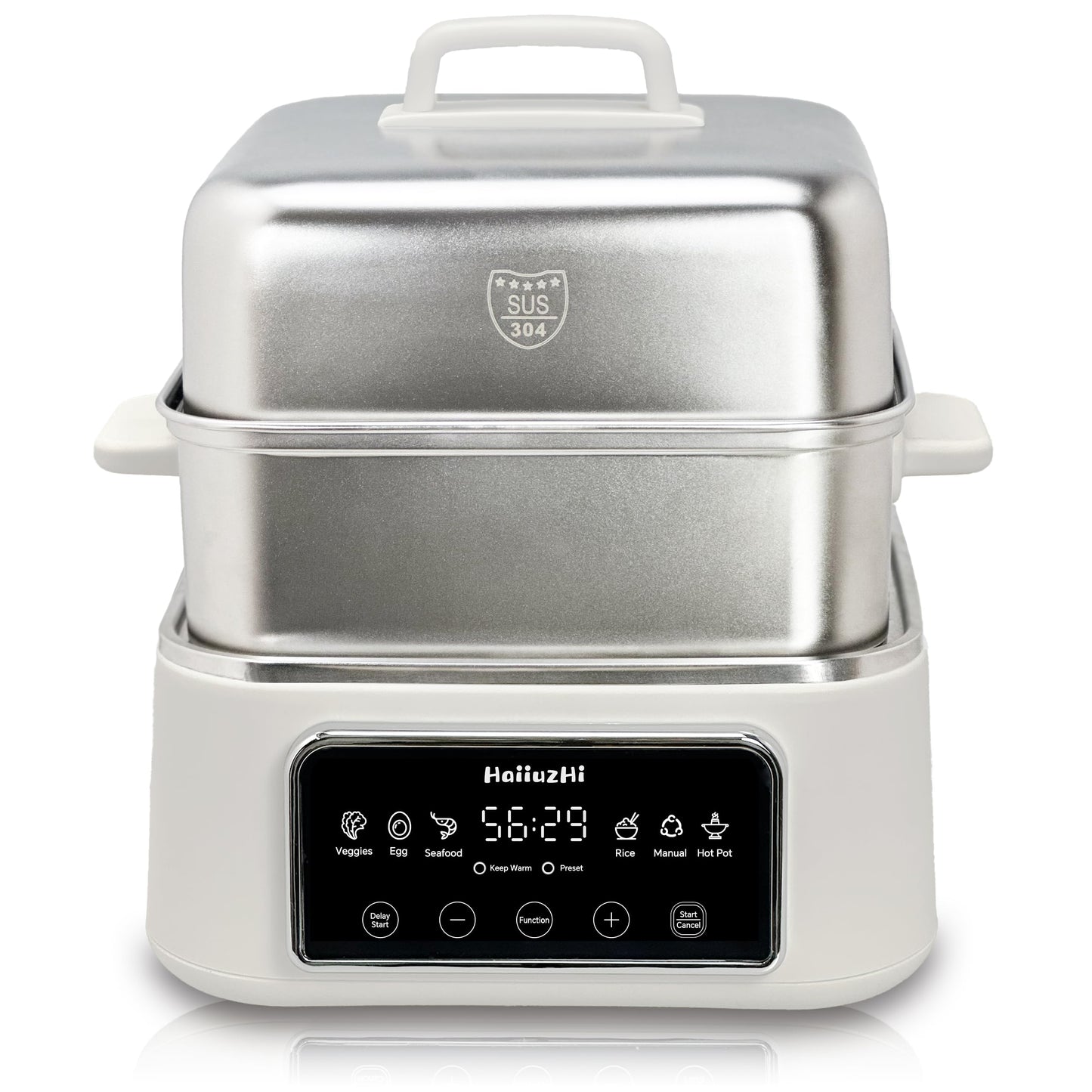 Electric Food Steamer 12.7 QT, Double-Tier 8-in-1 Vegetable & Meal Steamer, Stainless Steel, Timer & Keep Warm, Boil-Dry Protection, Healthy Cooking Kitchen Steamer