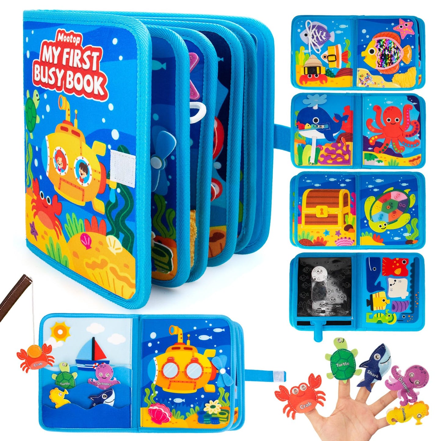 Mootop Busy Book for Toddlers, Busy Board Felt Quiet Book for Baby Sensory Board Learning Activities Travel Toys for Fine Motor Skills, Quiet Book with Life Skills, Cognition, Sorting, Matching
