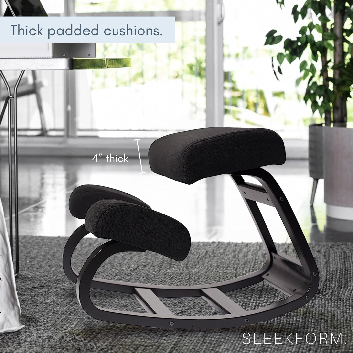 SLEEKFORM Ergonomic Kneeling Chair - Rocking Balancing Wood Knee Stool | Posture Correcting for Bad Backs, Neck Pain & Spine Tension Relief | Orthopedic Balance Seat & Thick Comfortable Knees Cushions