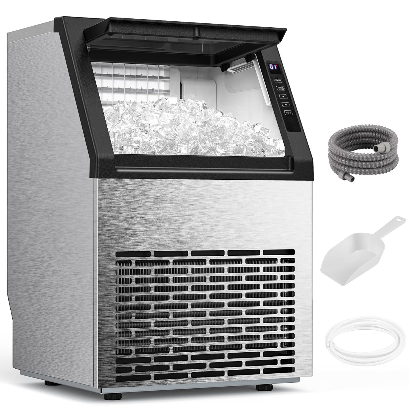 COWSAR Commercial Ice Maker Machine, 80Lbs/24H Stainless Steel Undercounter Ice Maker with 24Lbs Storage Capacity, Self-Cleaning Freestanding Ice Machine for Home, Bar, Restaurant, Office, Outdoor