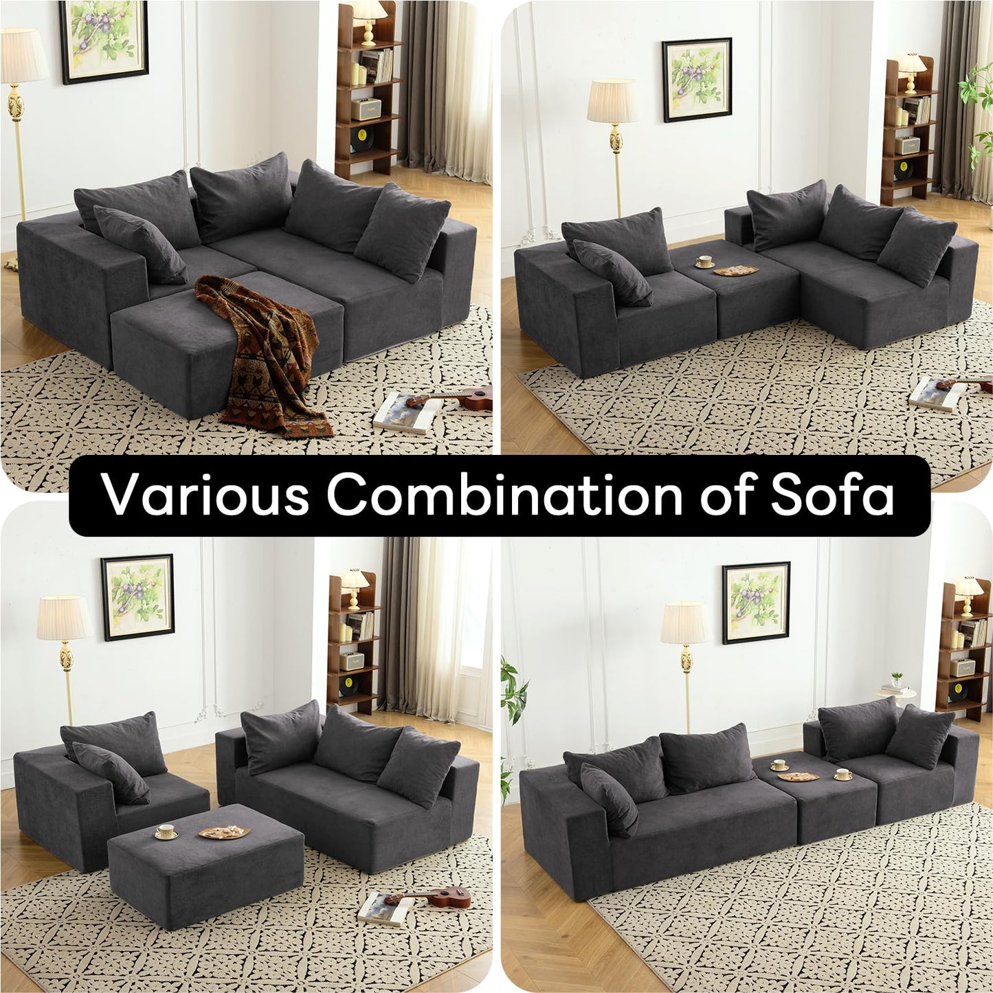 Vamcheer Modular Sectional Sofa - Modern L Shaped Boneless Couch with Deep Seat, Upholstered Sectional Couches for Living Room, Bedroom, Office, No Assembly Required, Gray
